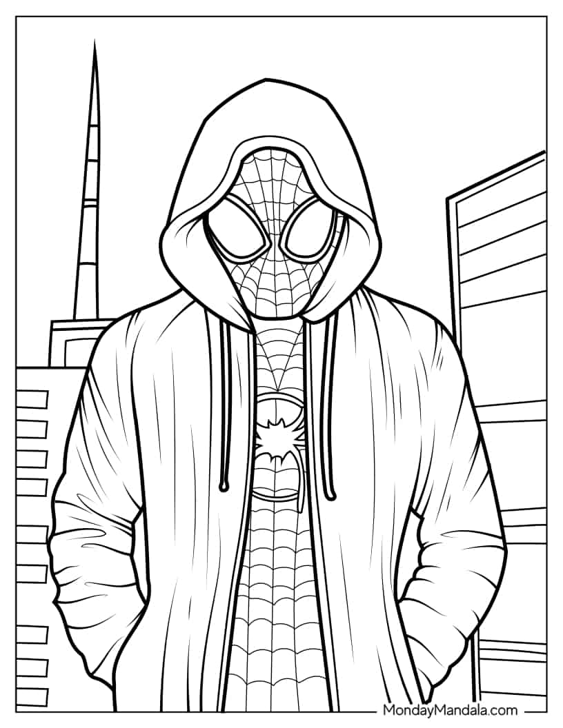 Realistic Miles Morales With Hoodie Coloring Page coloring page