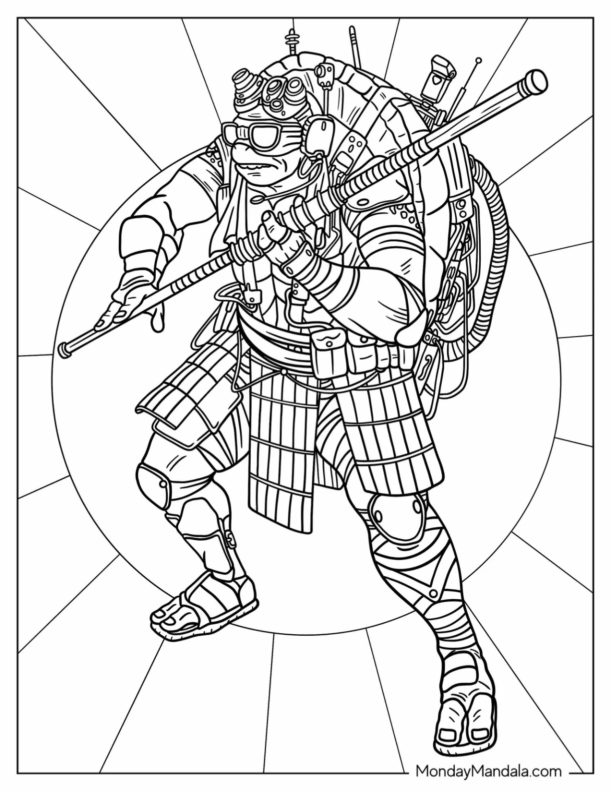 Ninja Turtles Coloring Page Of Adult Donatello Holding Bo Staff coloring page