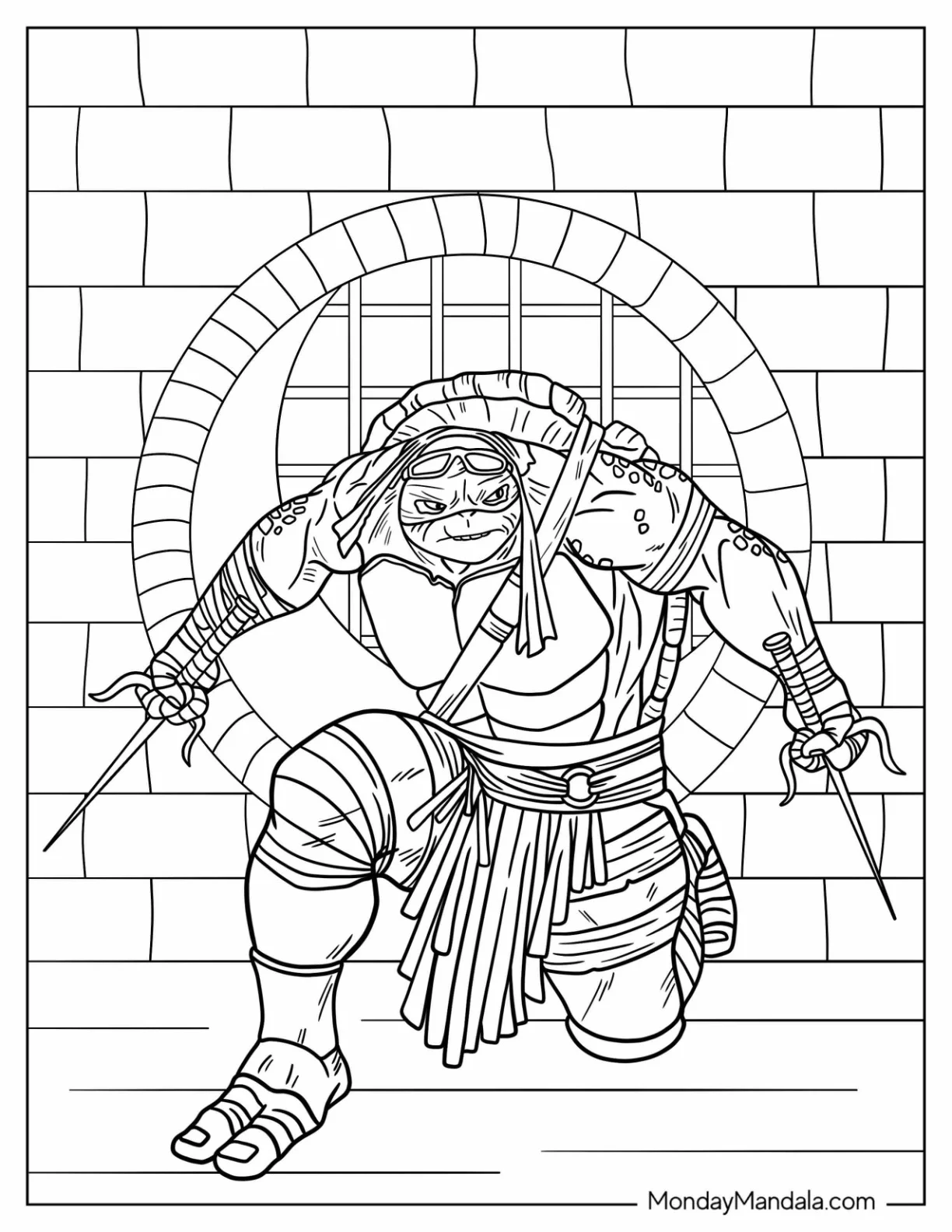 Ninja Turtles Coloring Page Of Adult Raphael Fighting With Twin Sai coloring page