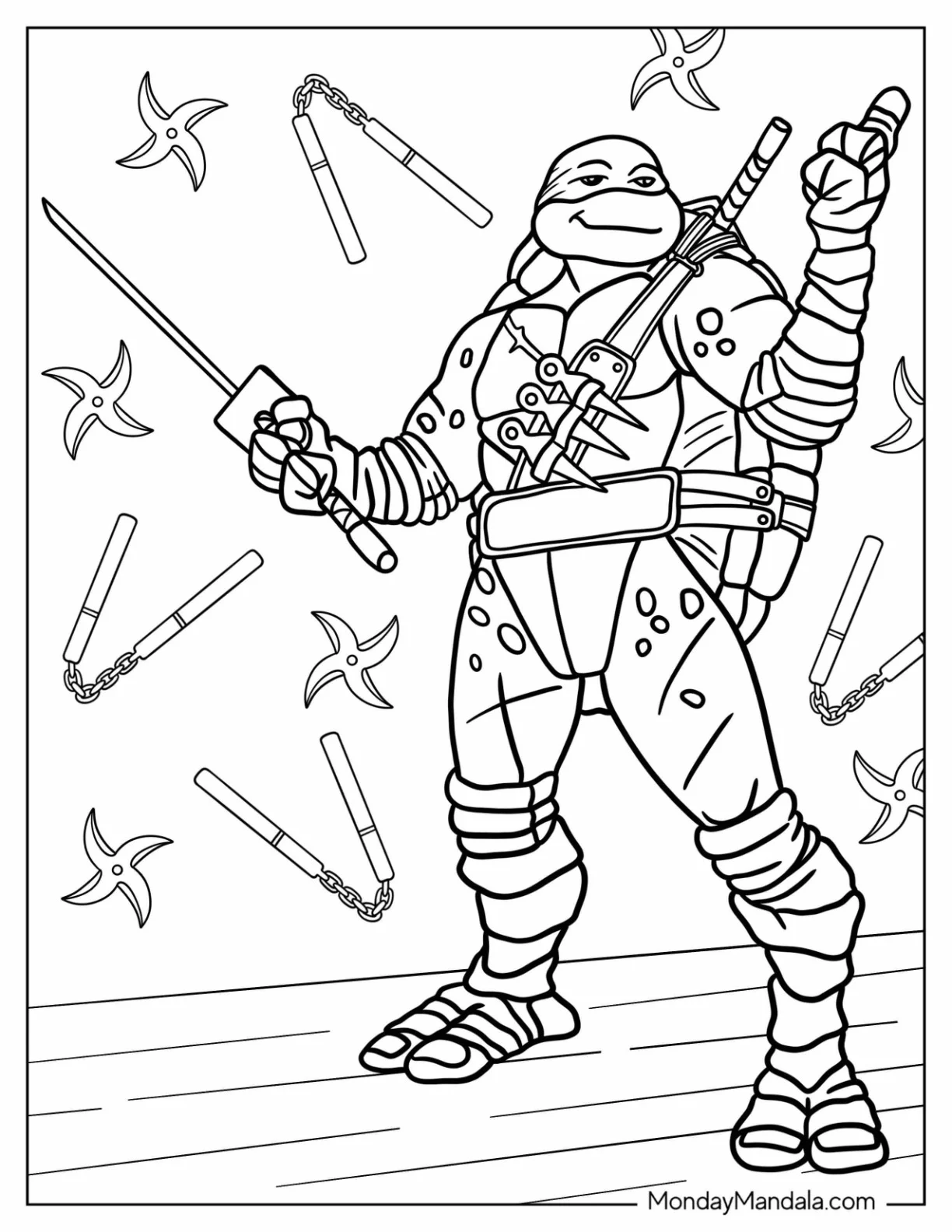 Ninja Turtles Coloring Page Of Leonardo Smirking While Holding Katana coloring page