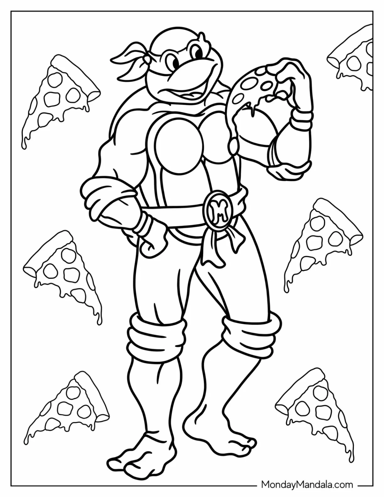 Ninja Turtles Coloring Page Of Michelangelo Eating Pizza coloring page