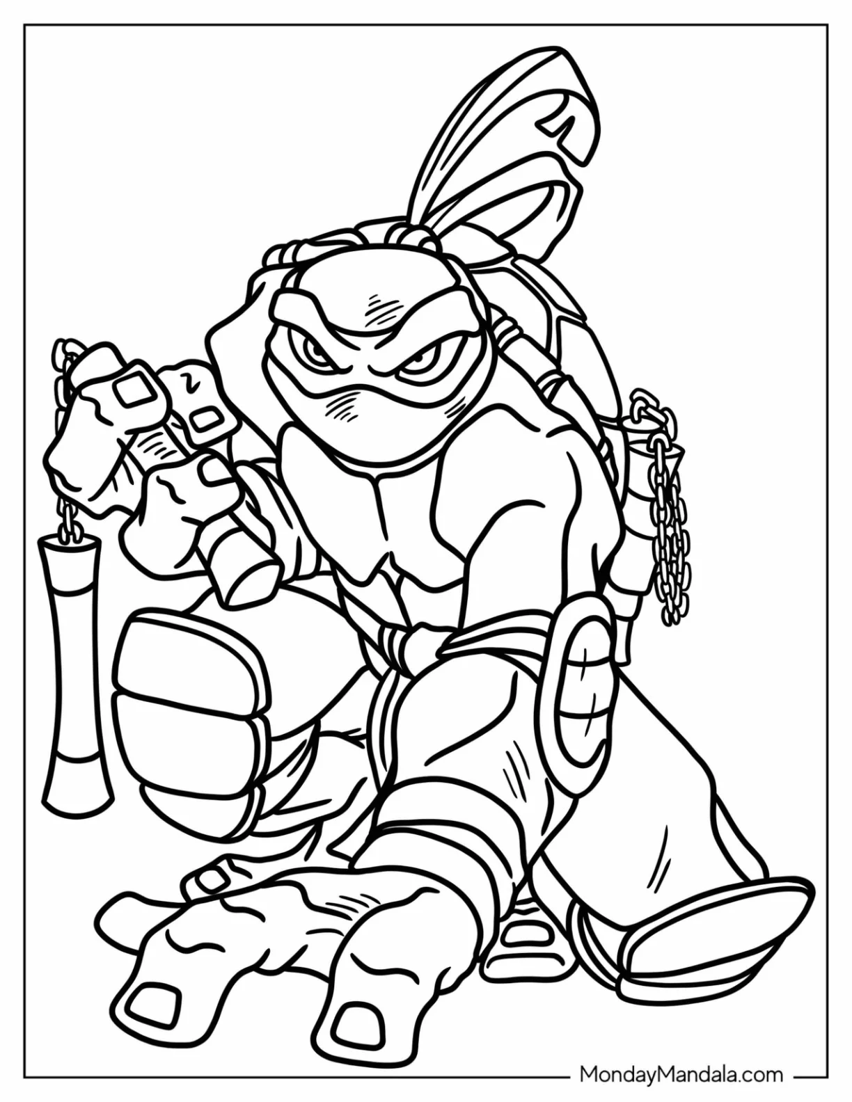Ninja Turtles Coloring Page Of Michelangelo Holding Nunchucks coloring page