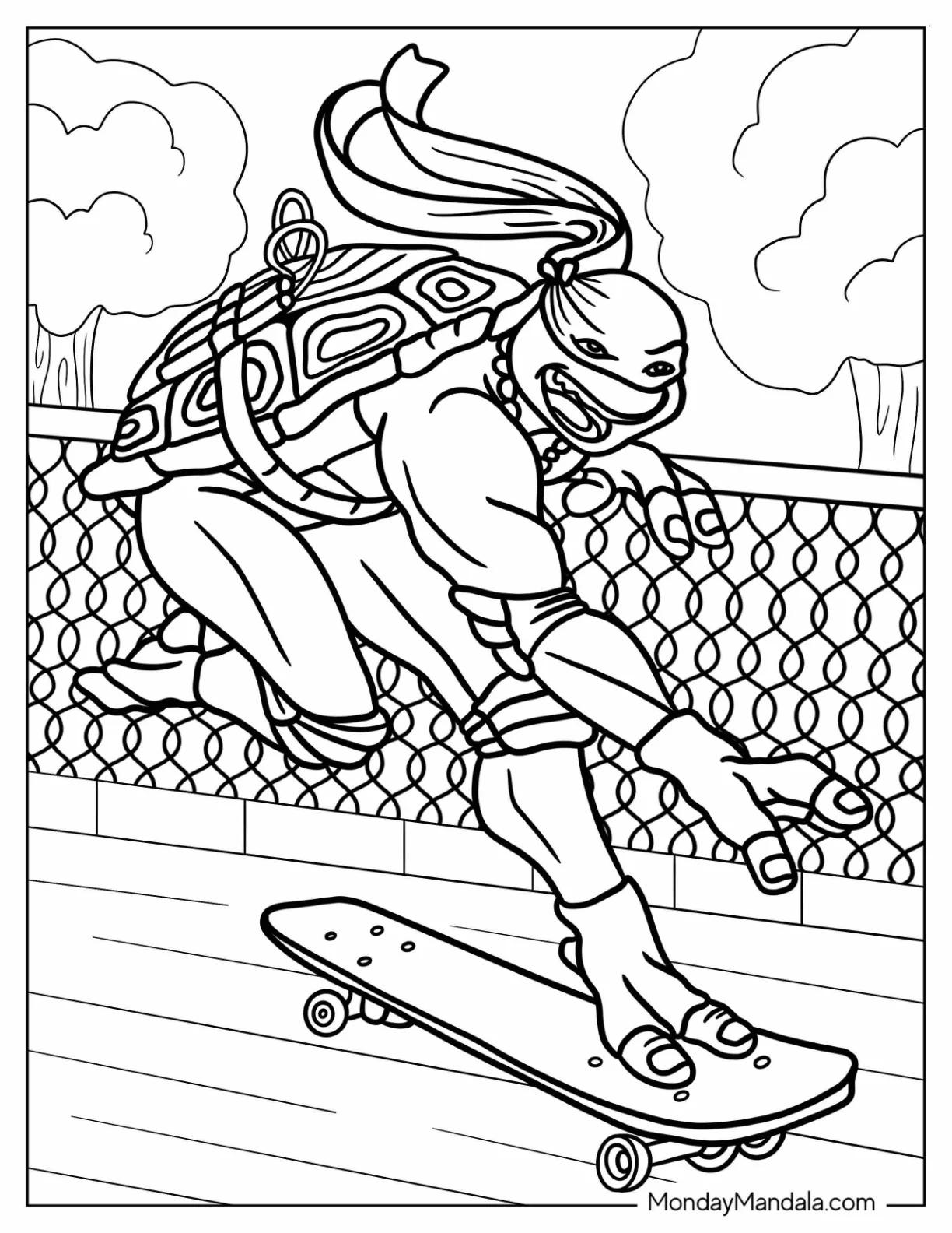 Ninja Turtles Coloring Page Of Michelangelo On Skateboard coloring page