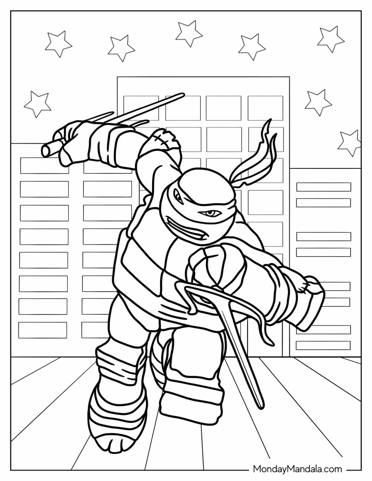 Ninja Turtles Coloring Page Of Rafael Using Twin Sai Swords coloring page — printable line art