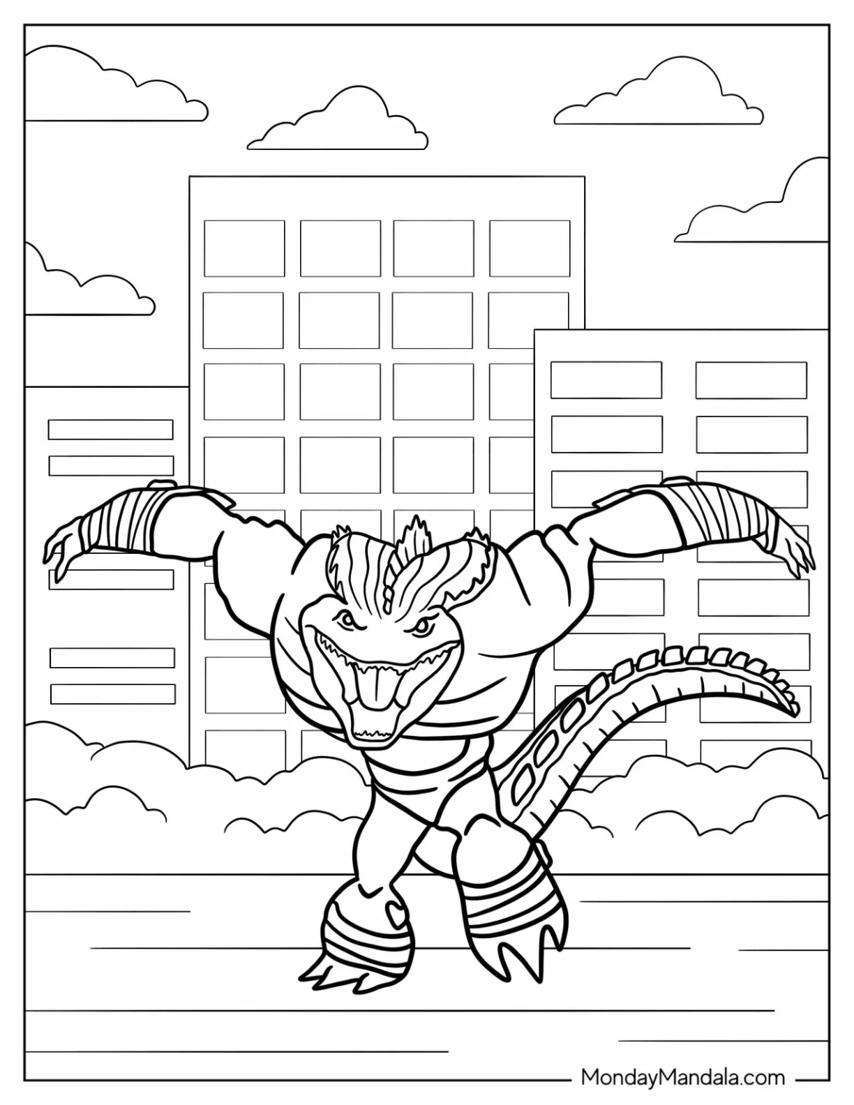 Ninja Turtles Coloring Page Of Simple Leatherhead Charging coloring page — printable line art