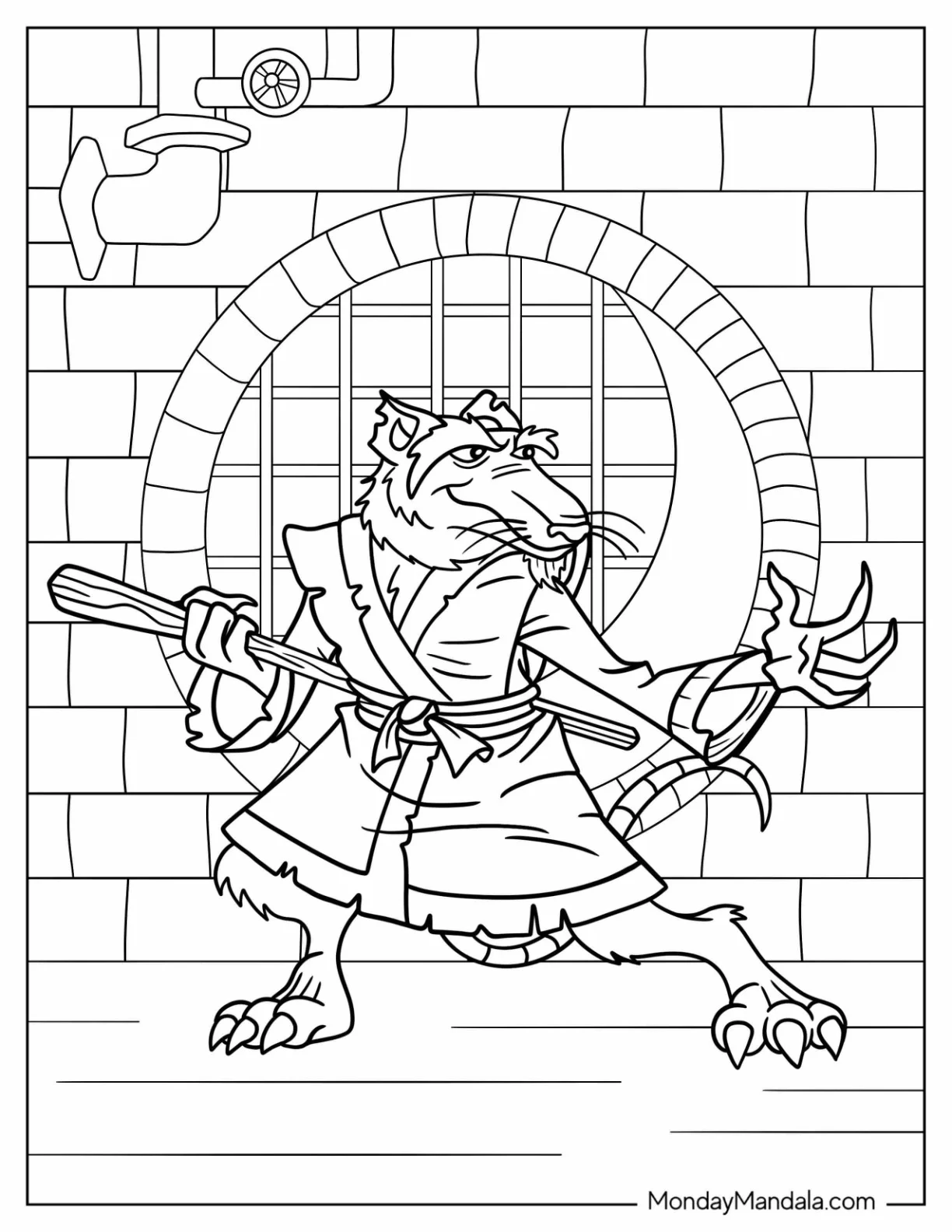 Ninja Turtles Coloring Page Of Spinter In Fighting Pose coloring page