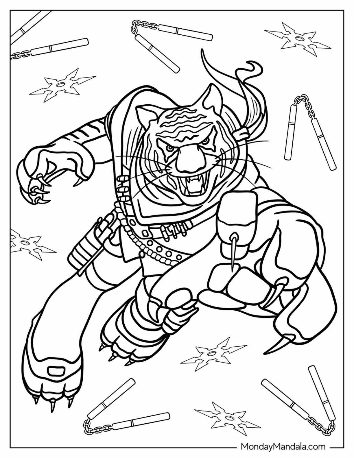 Ninja Turtles Coloring Page Of Tiger Claw Attacking coloring page