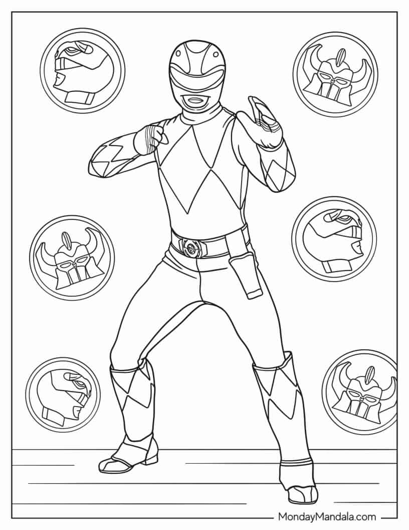 Coloring Sheet Of Power Ranger In Fighting Mode coloring page — printable line art