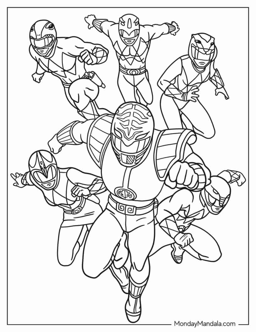 Complete Power Rangers Fighting Stance Coloring Page coloring page — printable line art