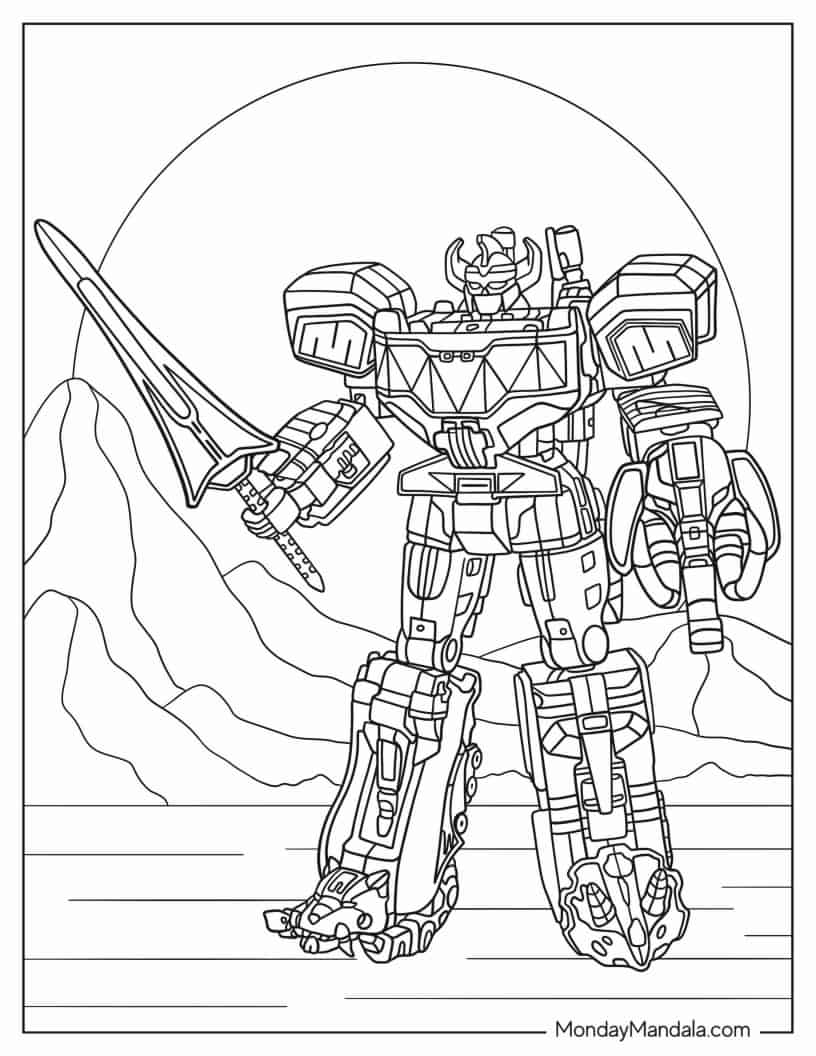 Detailed Power Rangers Megazord Coloring Sheet coloring page — printable line art