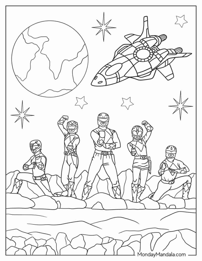 Easy Power Rangers Outline Coloring In For Kids coloring page — printable line art