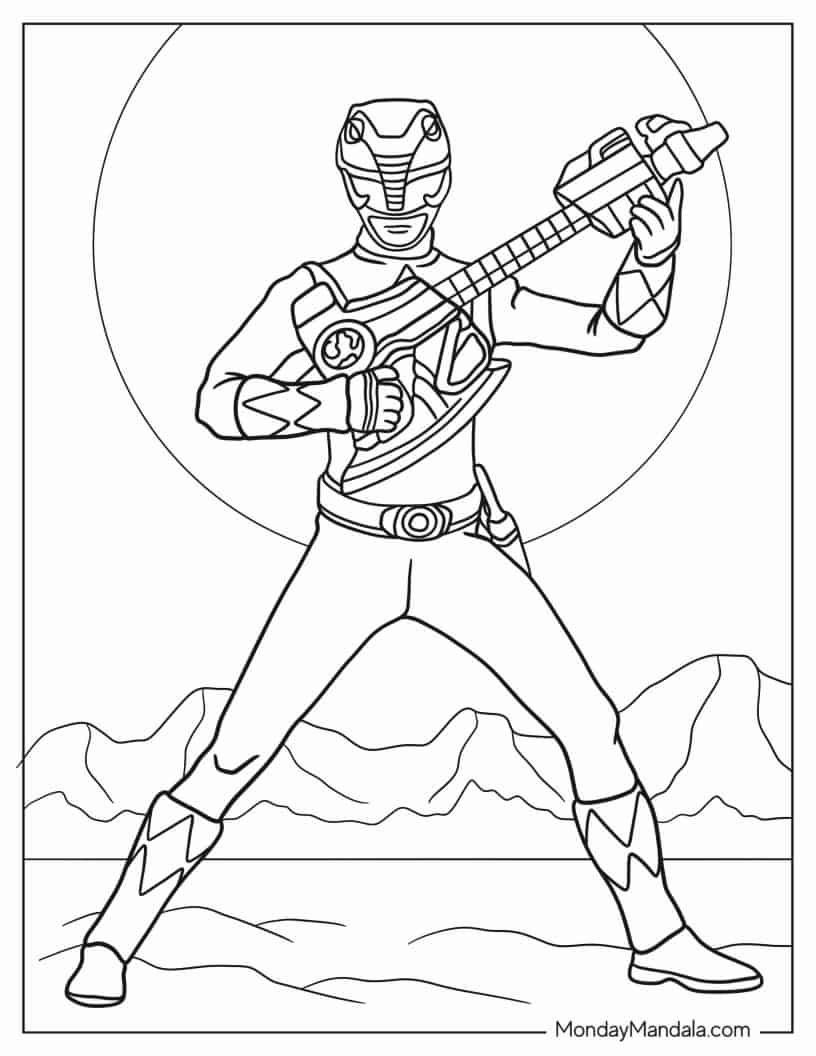 Power Ranger Holding Large Gun coloring page