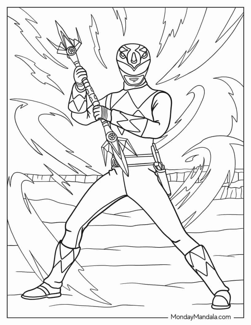 Power Ranger Holding Power Lance coloring page