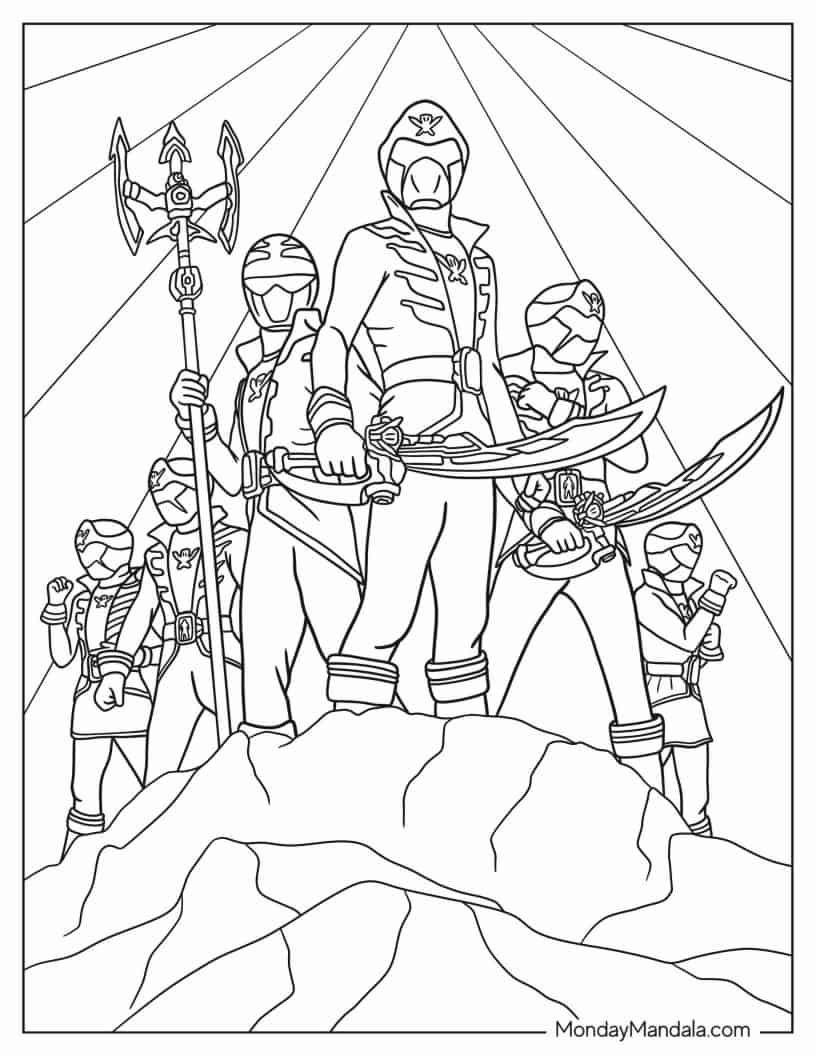 Power Rangers Super Megaforce Standing On Cliff coloring page