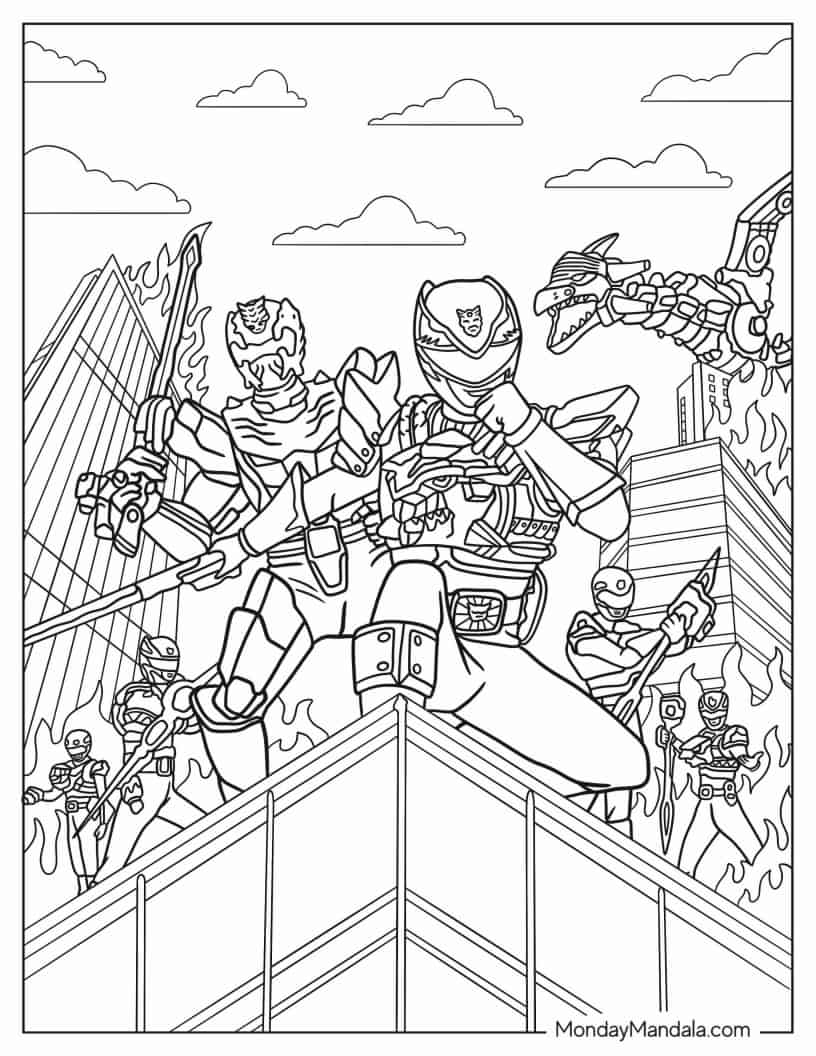 Realistic Power Rangers Great Dragon Spirit coloring page — printable line art