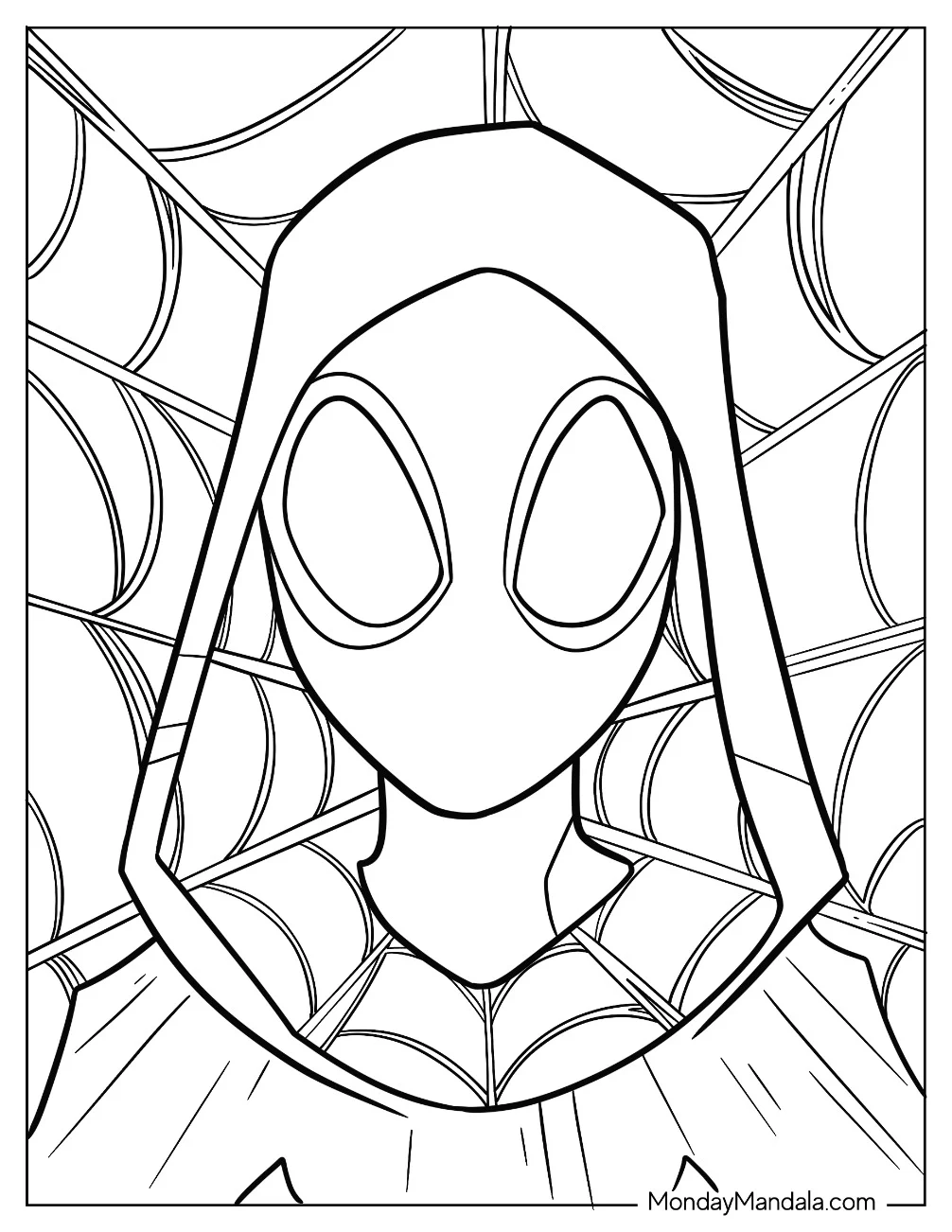 Close Up Of Spider Gwen Coloring Page For Preschoolers coloring page