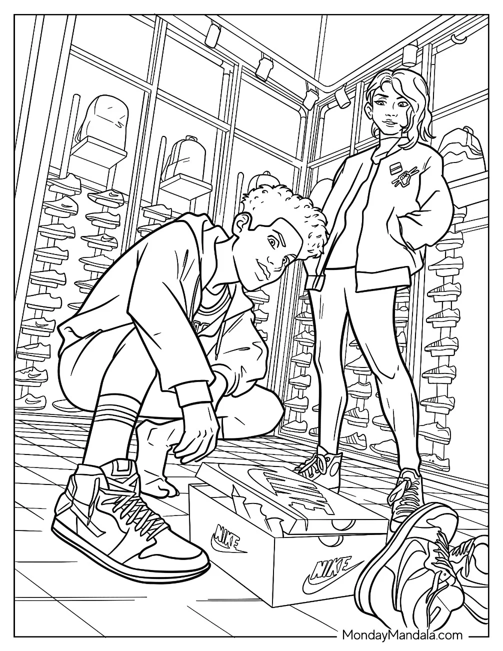 Miles Morales And Spider-Gwen Coloring Page Wearing Nikes coloring page