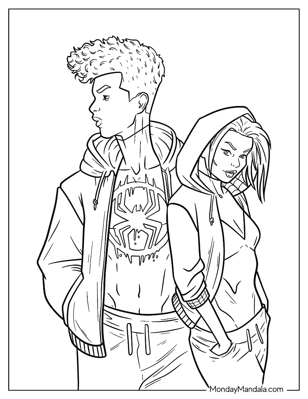 Punk Miles Morales And Spider-Gwen Coloring Page coloring page