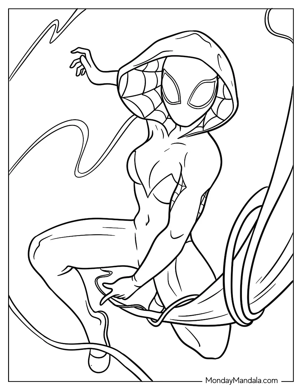 Spider-Gwen Coloring Page Shooting Web coloring page — printable line art