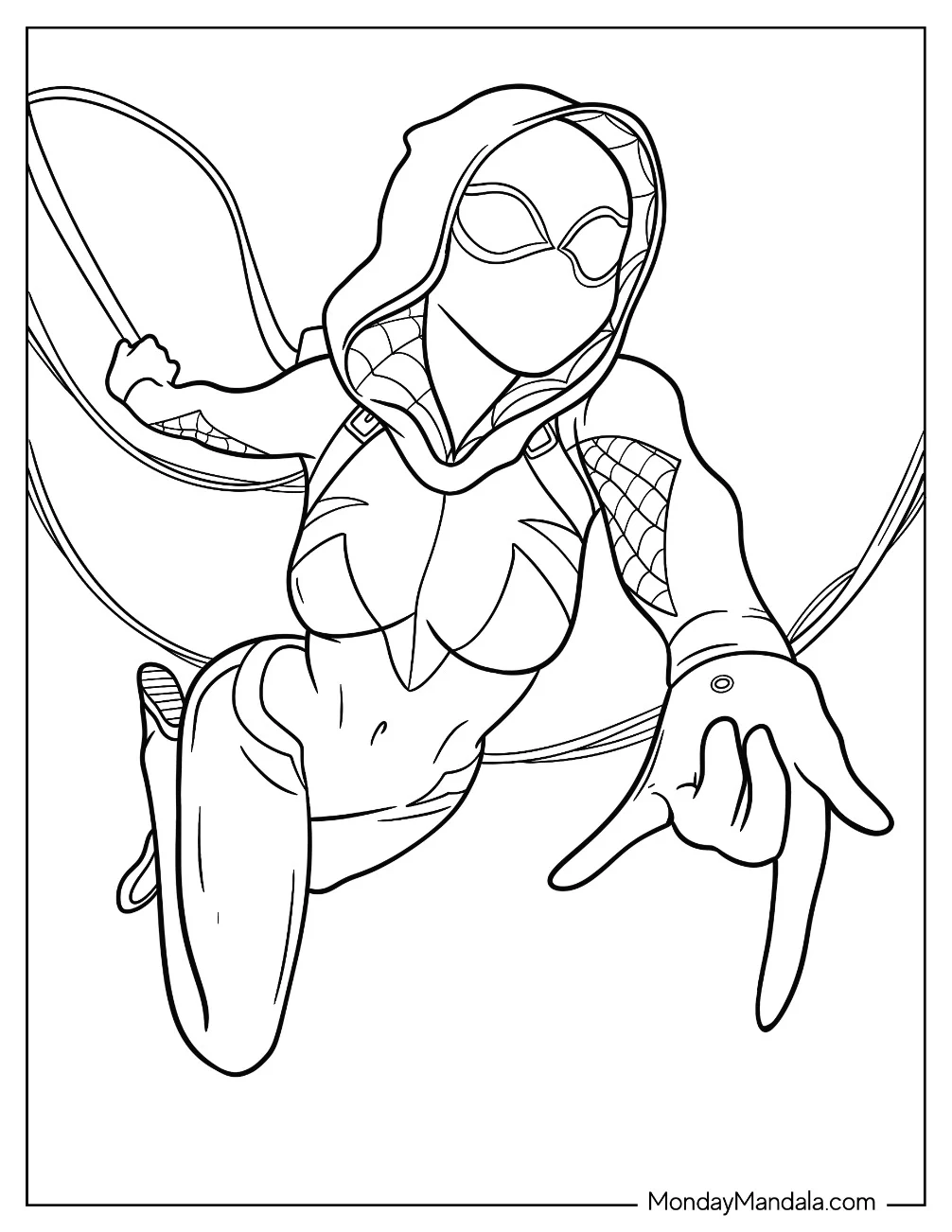 Spider-Gwen Coloring Page Shooting Webs For Kids coloring page
