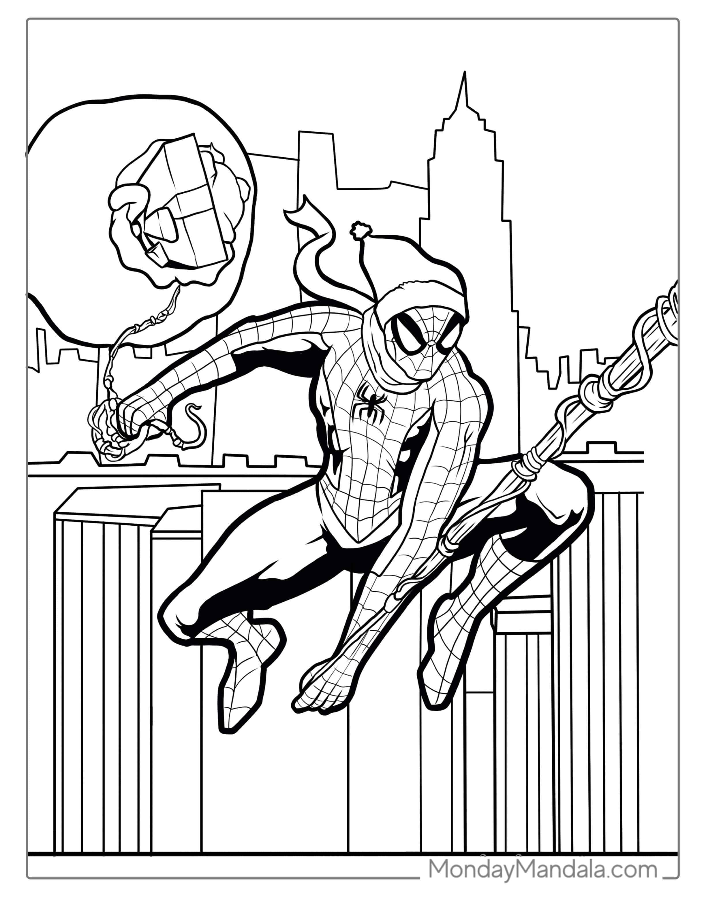 Christmas Spider-Man With Santa Sack To Color coloring page