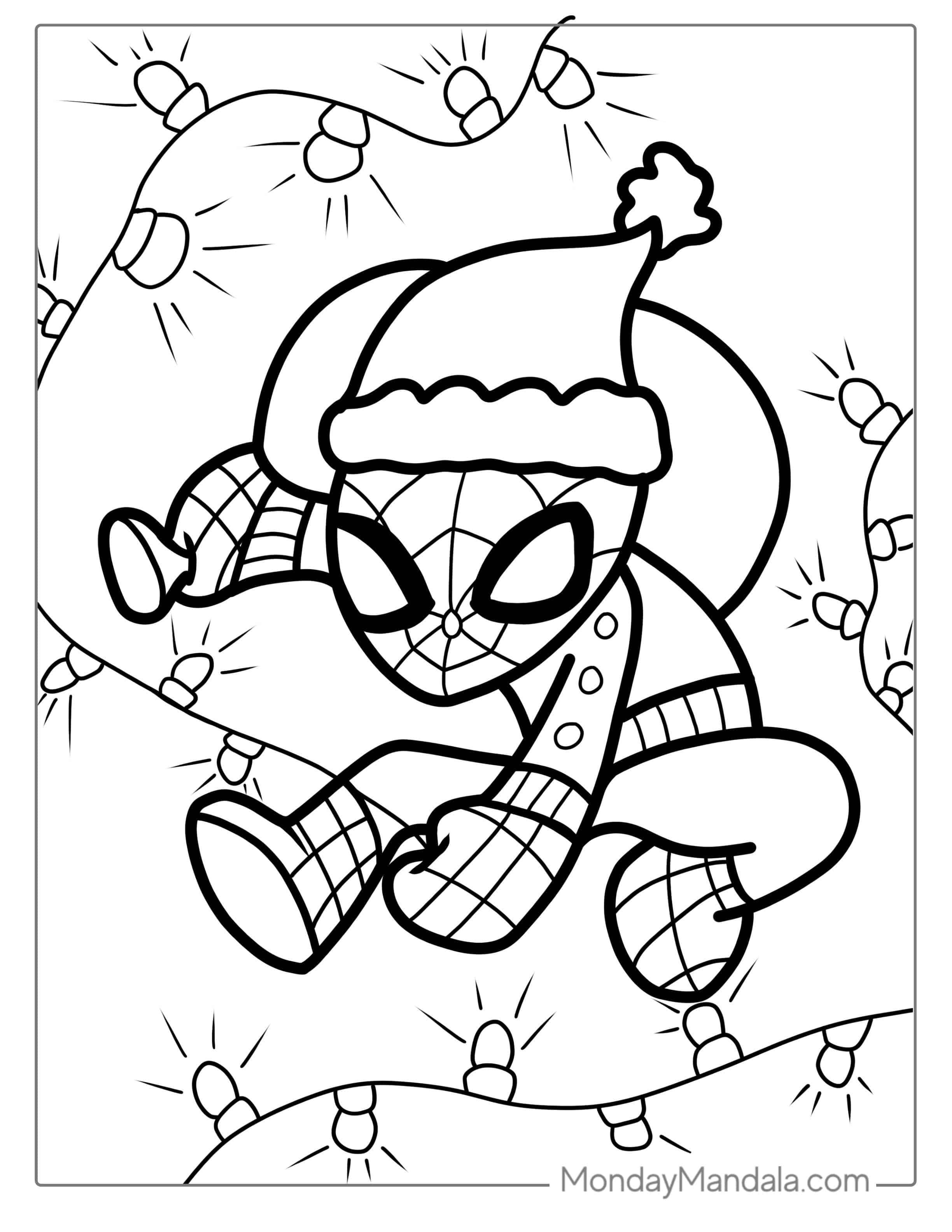 Christmas Themed Spider-Man Coloring coloring page — printable line art