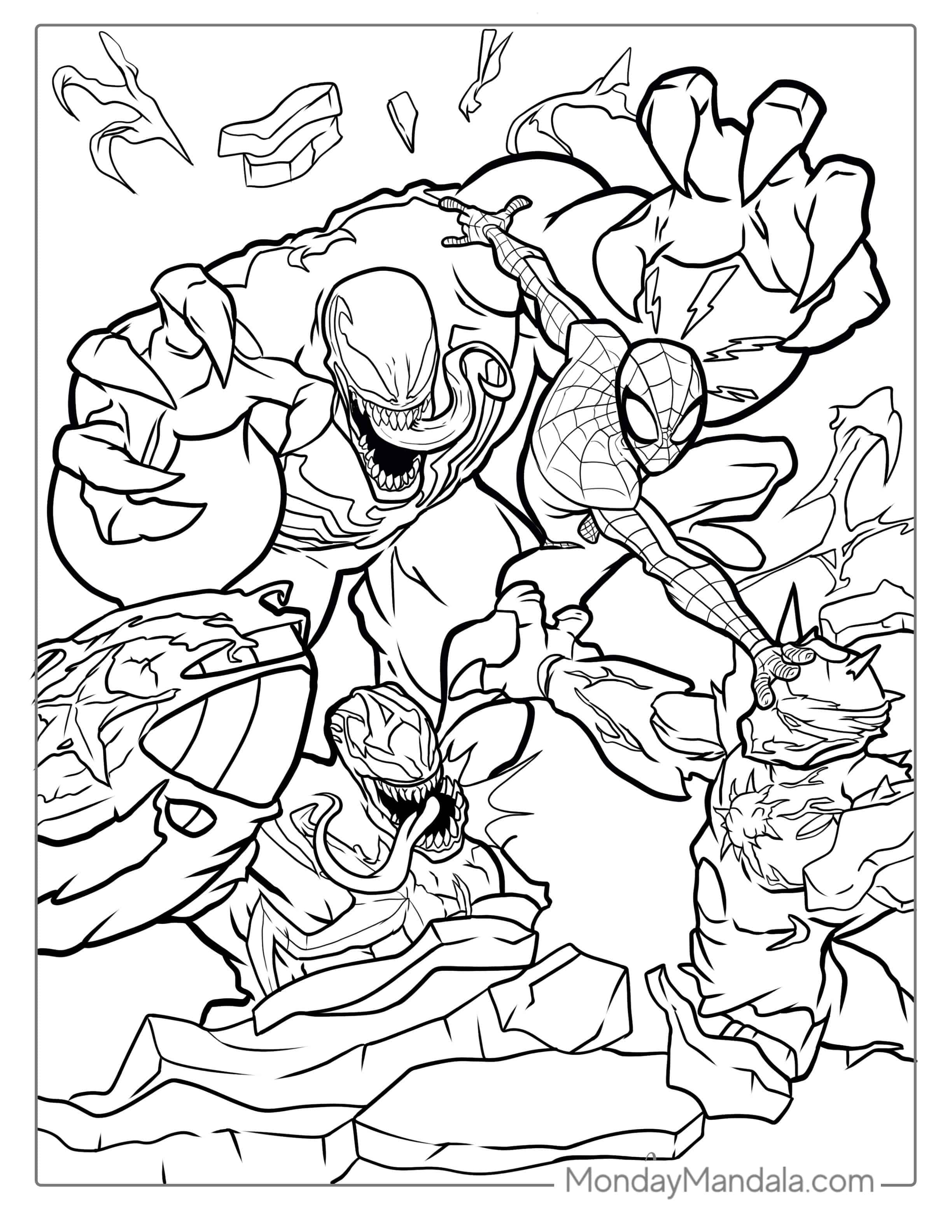 Detailed Spider-Man And Venom Coloring For Adults coloring page
