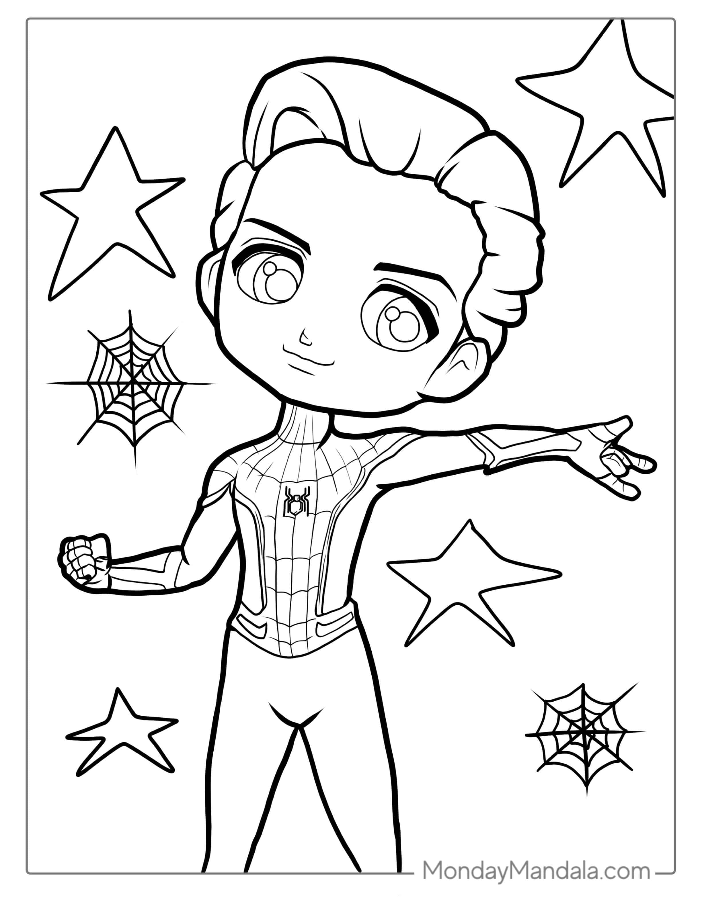 Kawaii Tom Holland Spider-Man Coloring Page For Kids coloring page