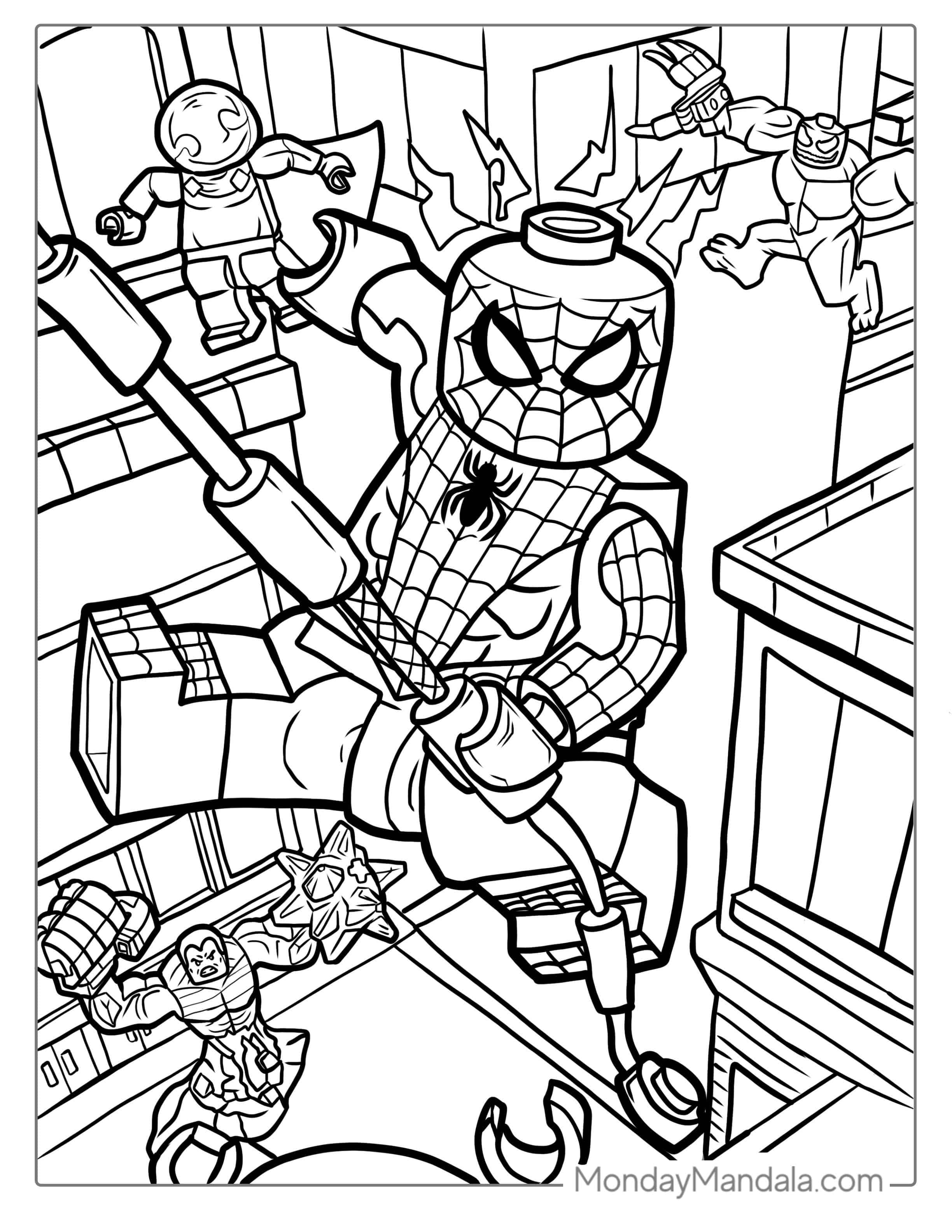 Lego Spider-Man With Avengers Characters Coloring coloring page