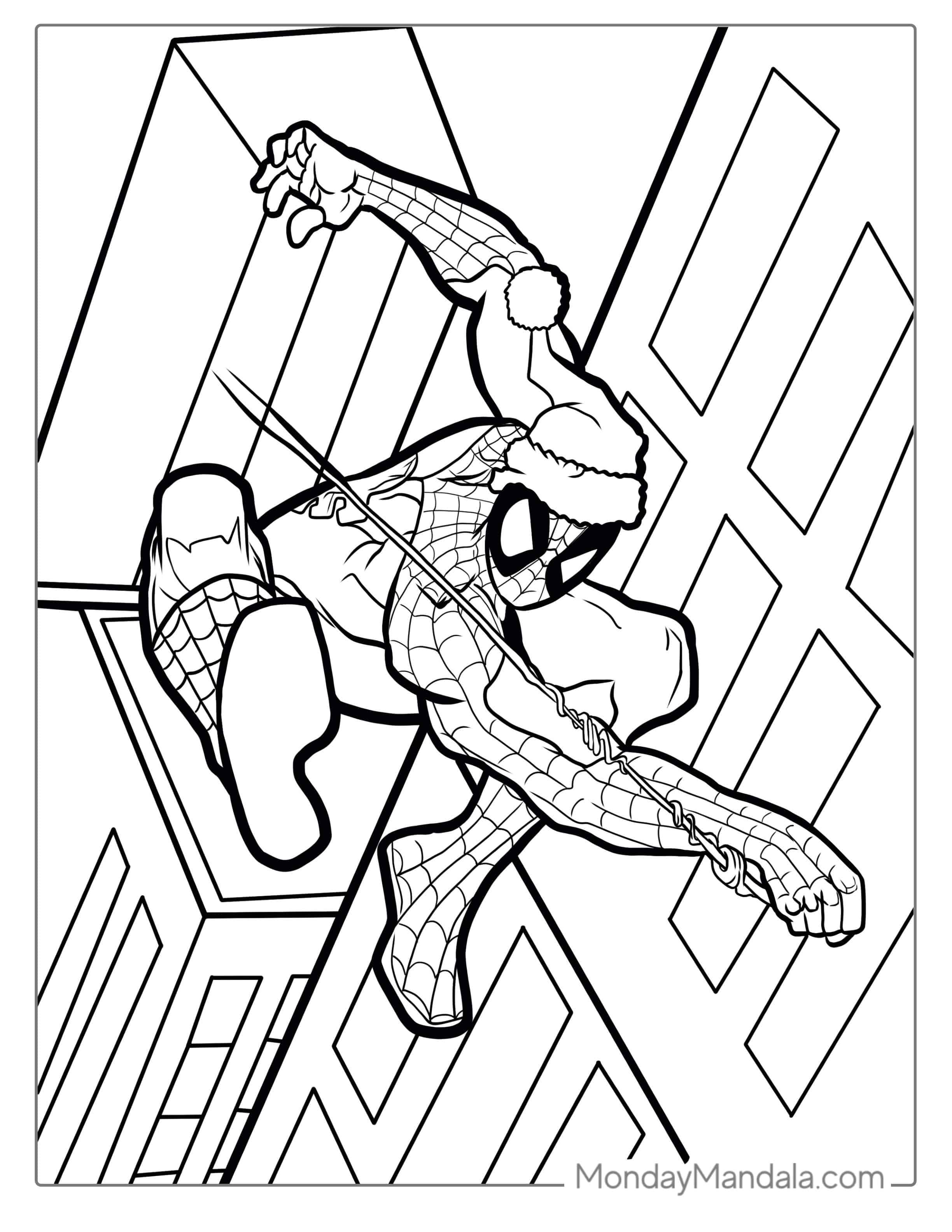 Merry Christmas Spider-Man With Santa Hat coloring page — printable line art