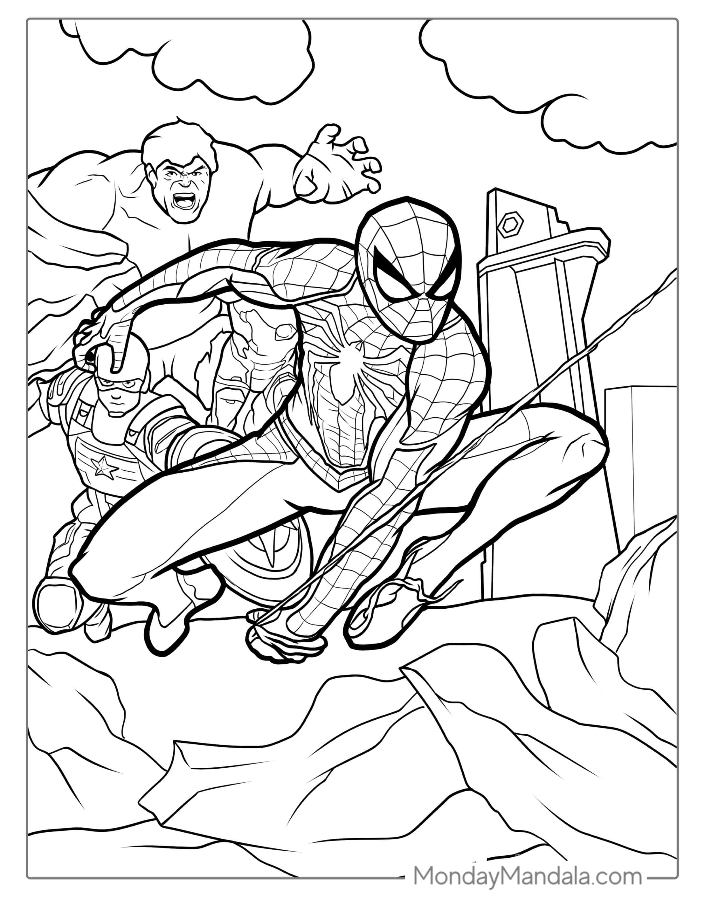 Spider-Man With The Avengers Coloring Sheet coloring page