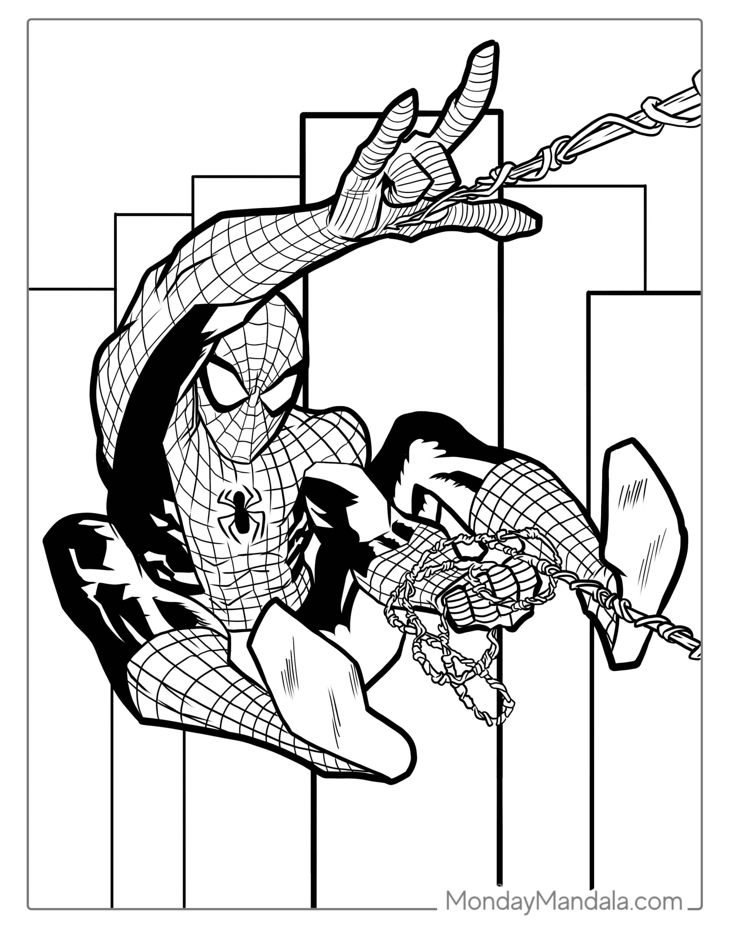 Spider-Man With Web Slinger In City coloring page