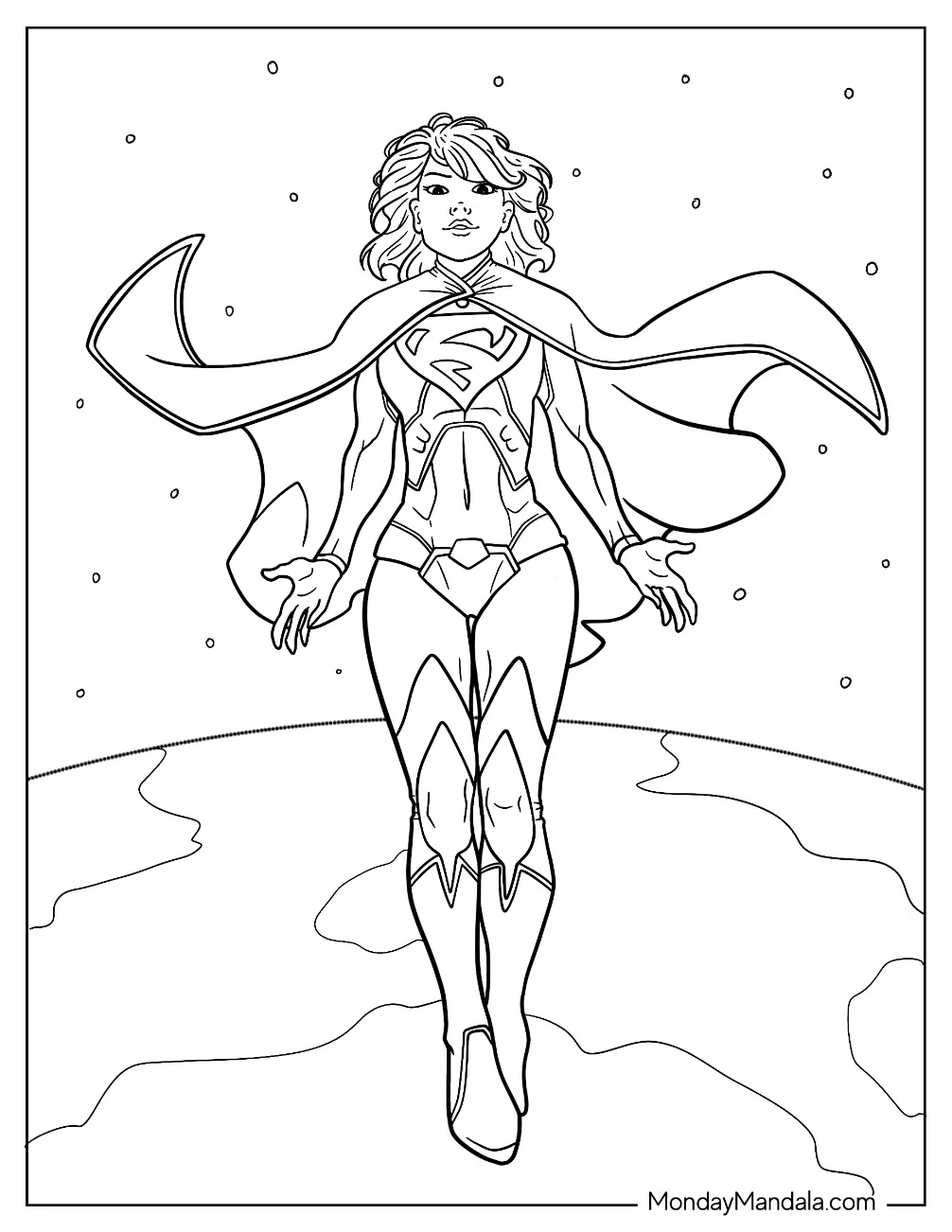 Comic Supergirl Coloring Page Flying Above Earth coloring page