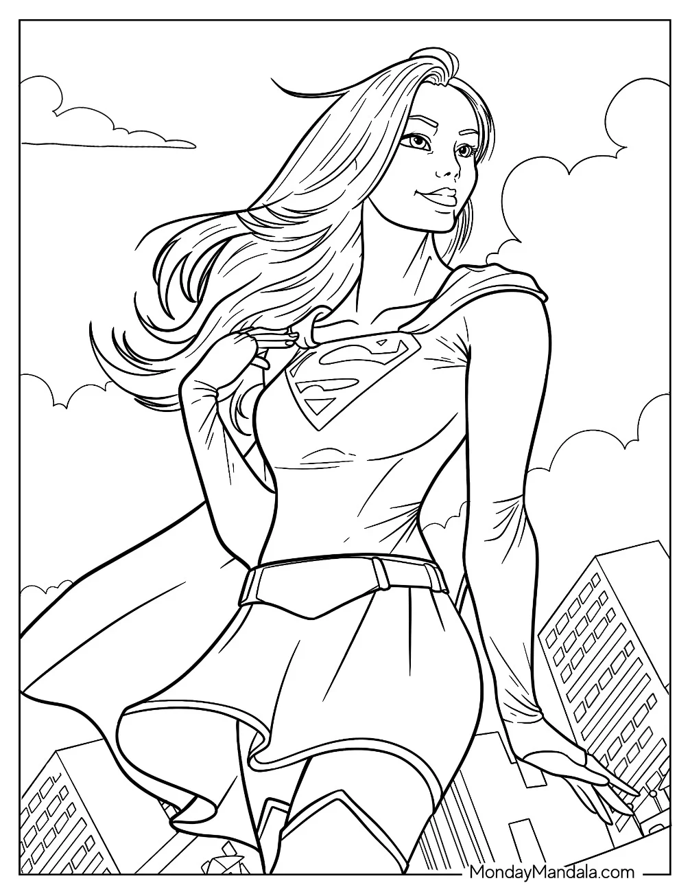 Comic Supergirl Coloring Page In The Clouds coloring page