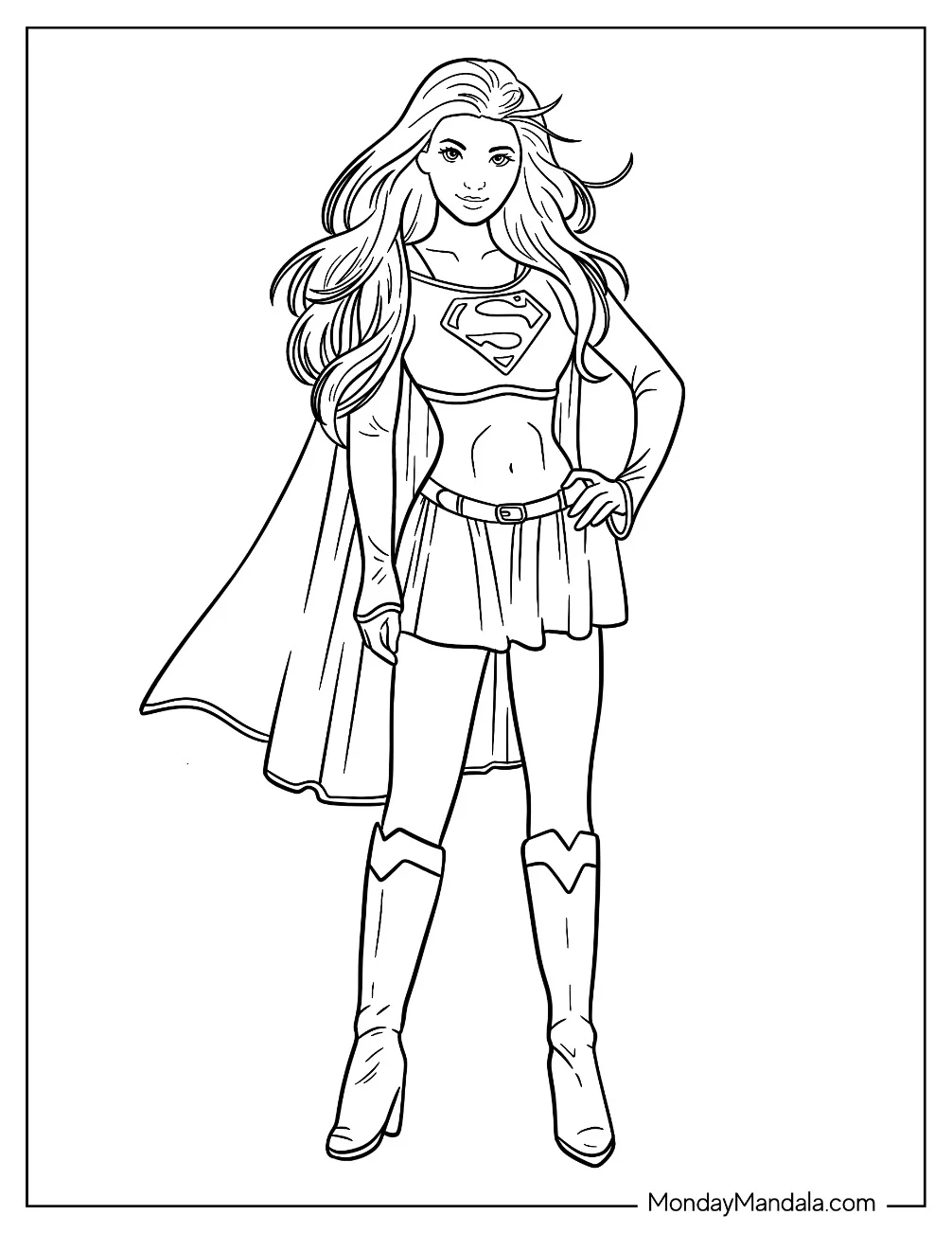 Easy Supergirl Coloring Page For Kids coloring page — printable line art