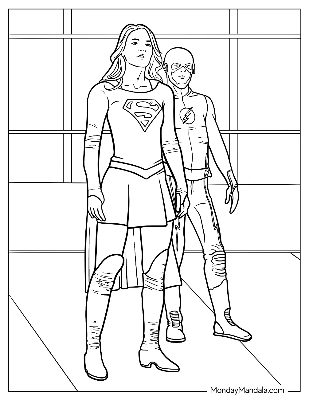 Easy Supergirl Coloring Page With Flash Outline coloring page