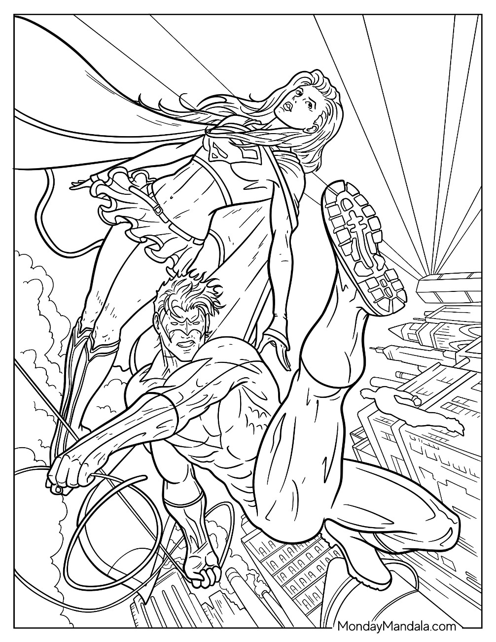 Nightwing And Supergirl Coloring Page Fighting Bad Guys coloring page