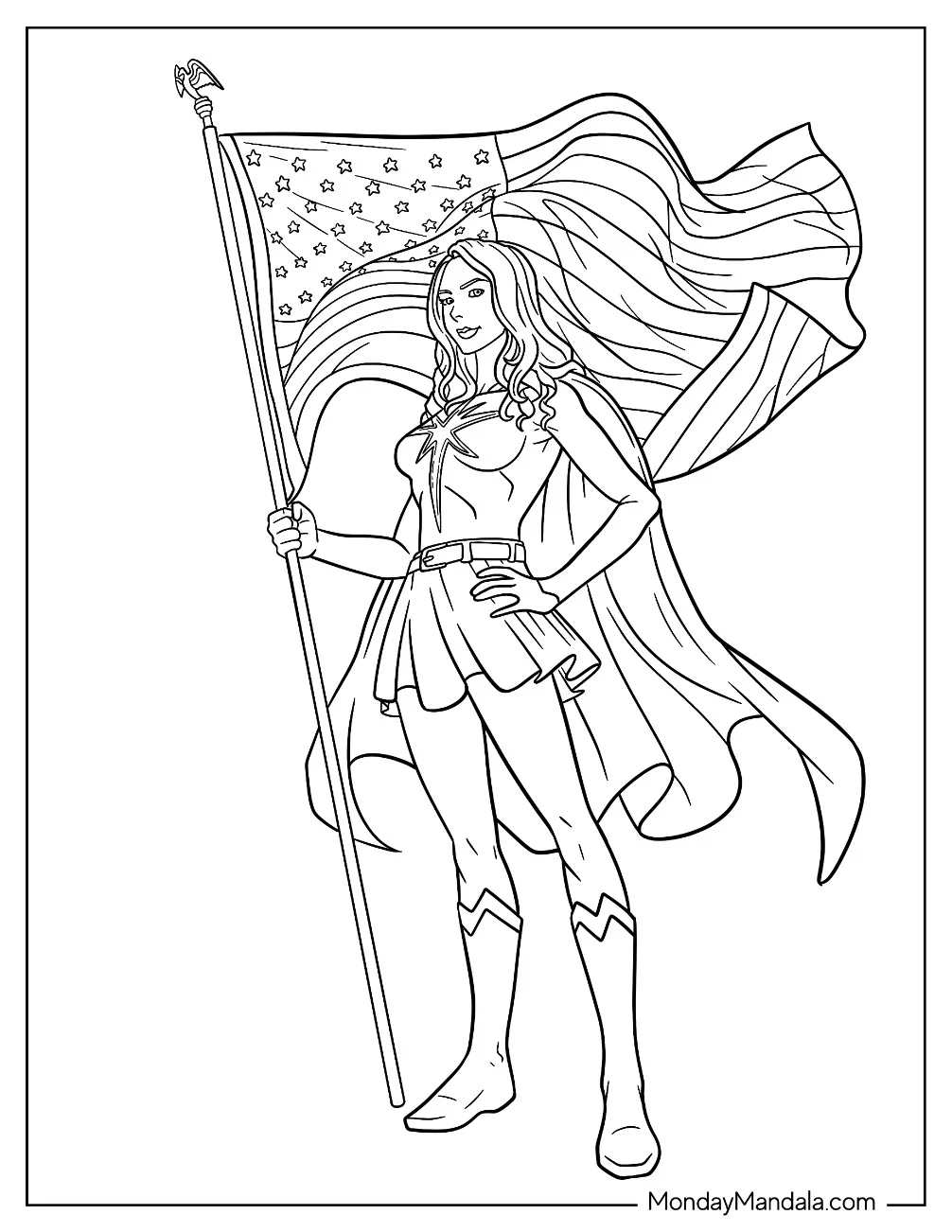 Supergirl Coloring Page Holding The American Flag coloring page