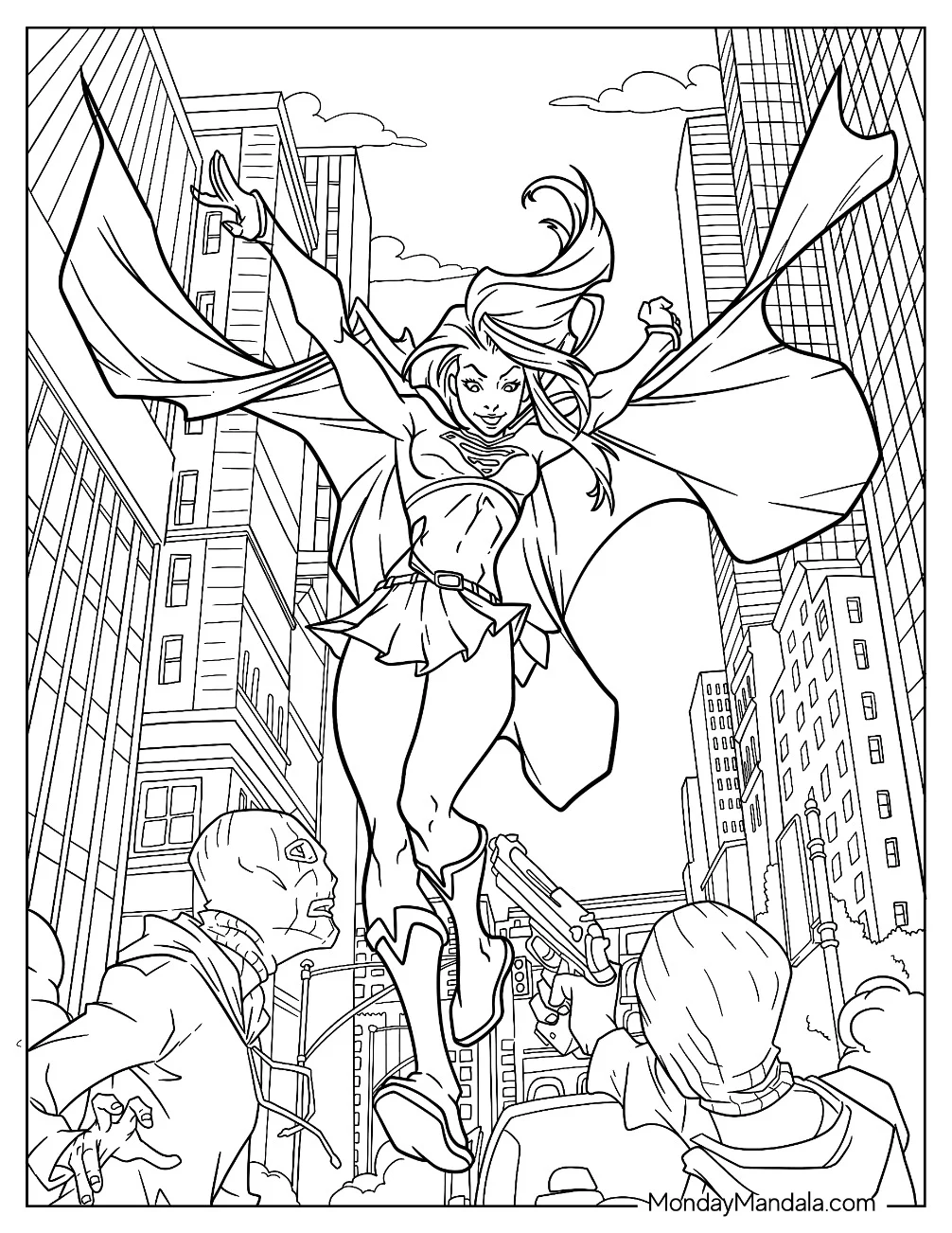 Supergirl Coloring Page In New York City For Kids coloring page
