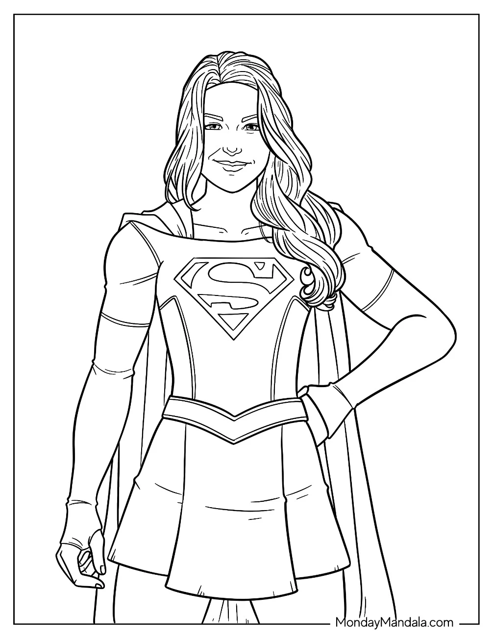 Supergirl Coloring Page Of Detailed Kara Zor El Smiling coloring page — printable line art