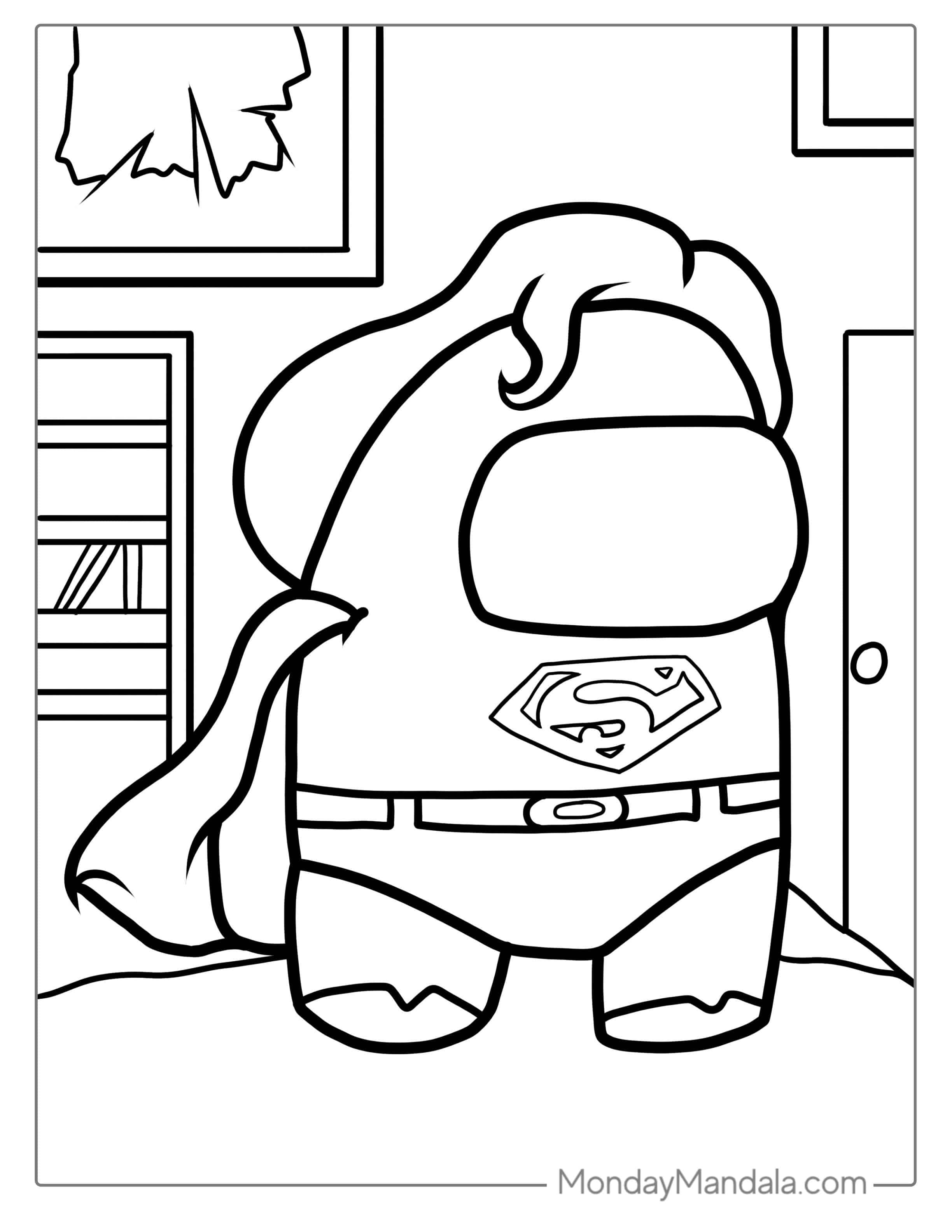 Among Us Superman Themed Coloring Page coloring page