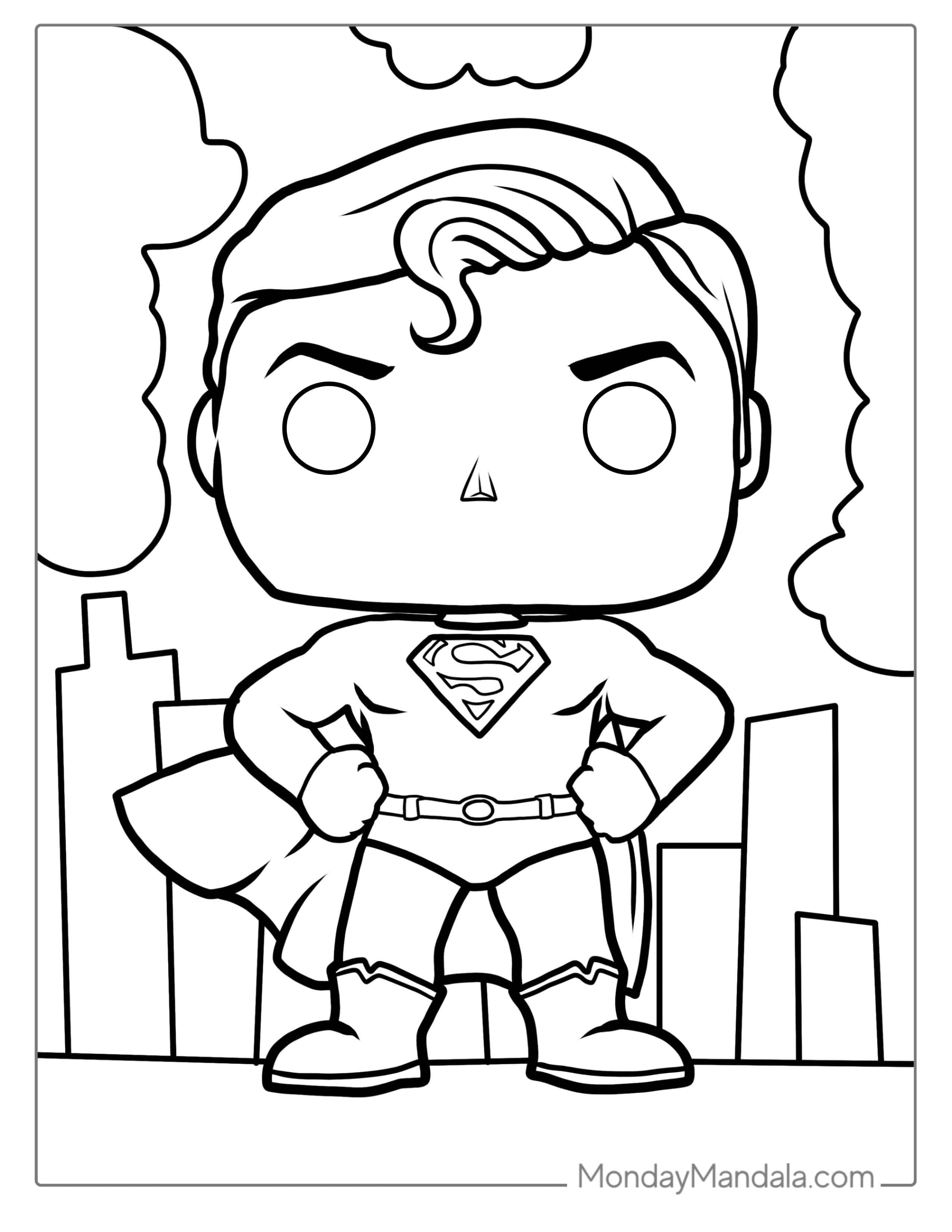 Cute Funko Pop Superman Coloring For Kids coloring page — printable line art