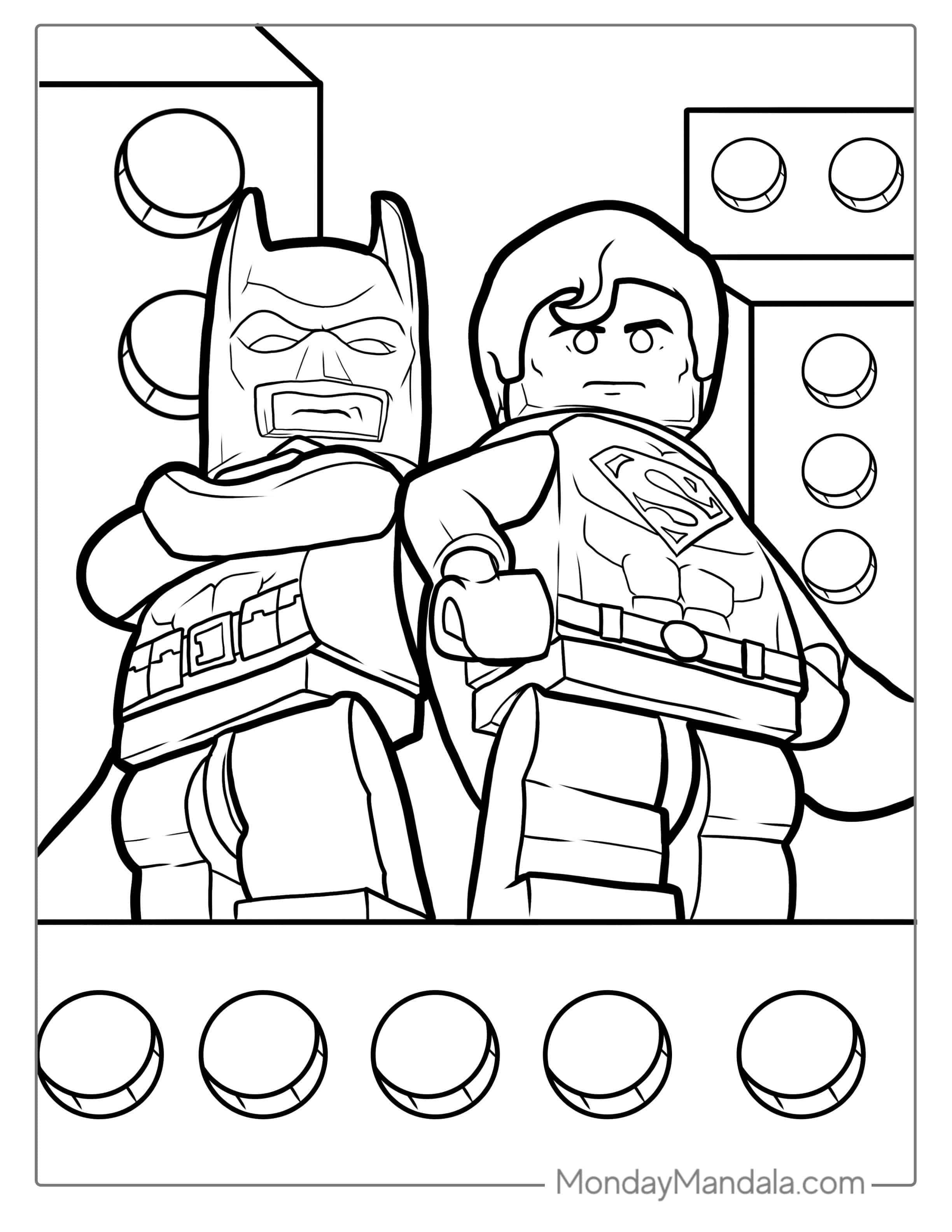 Lego Superman And Batman Coloring Sheet coloring page — printable line art