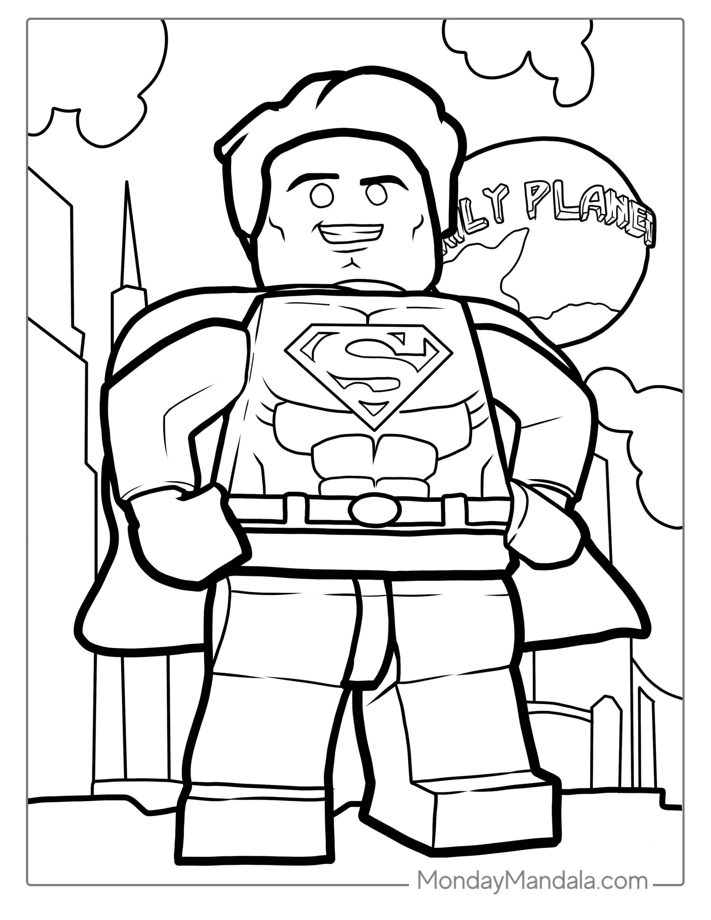 Lego Superman In Front Of Daily Planet coloring page