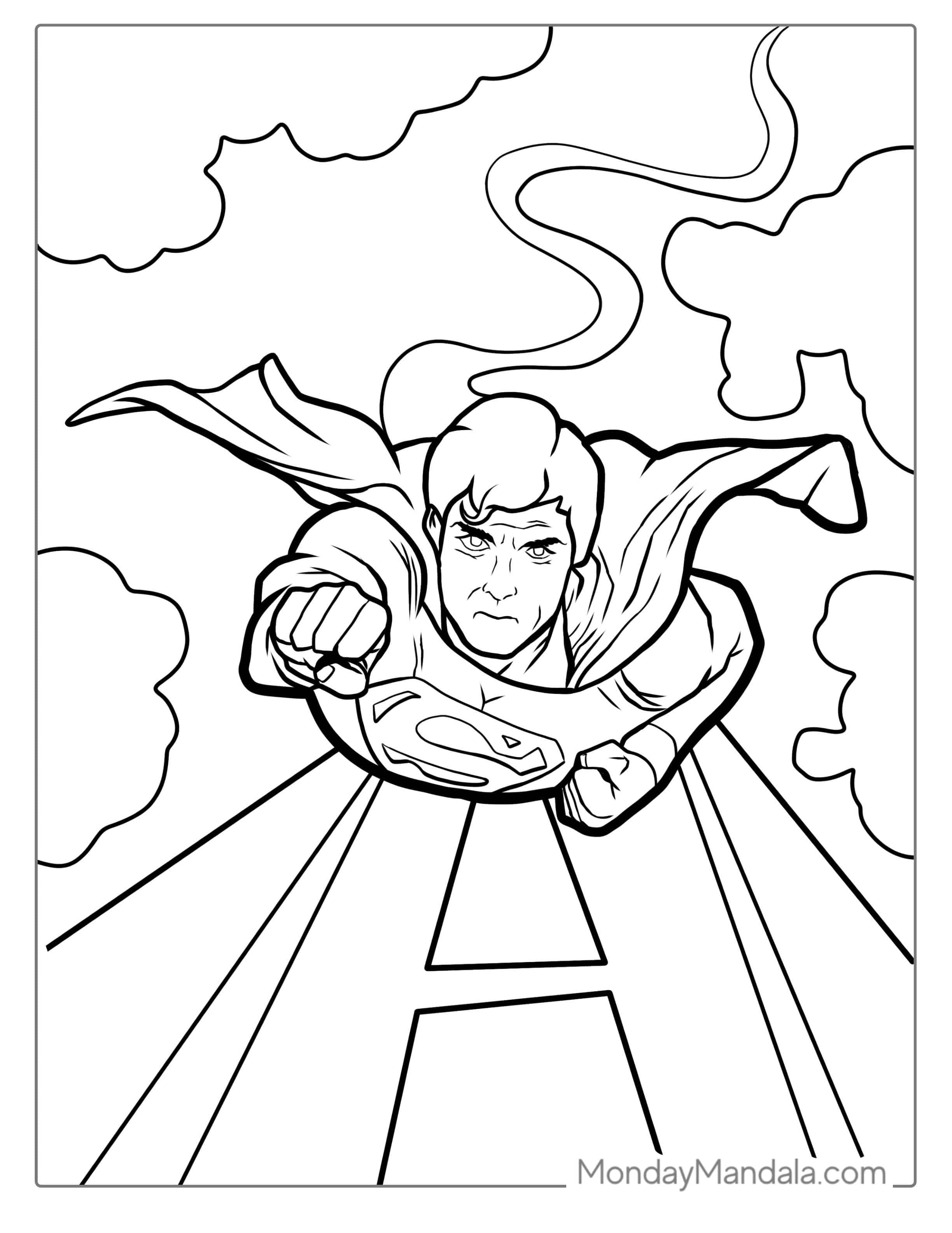 Superman Flying Coloring Page coloring page — printable line art