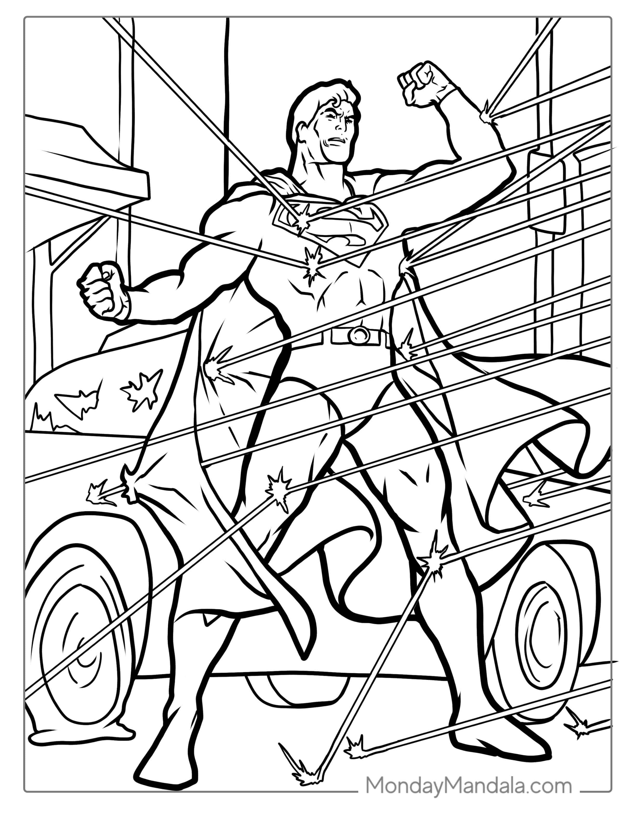 Superman Reflecting Bullets Coloring Page coloring page — printable line art