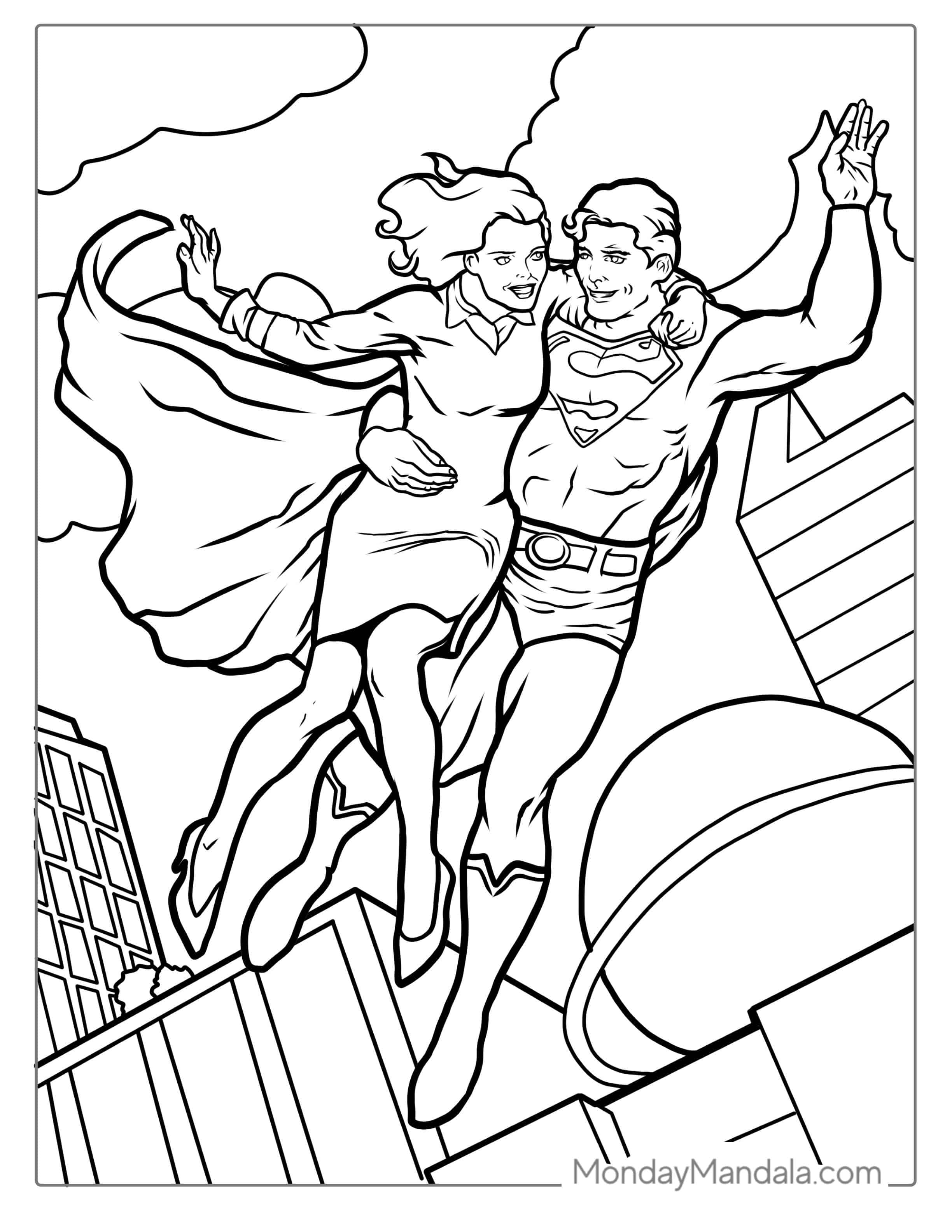 Superman Rescuing Lois Lane Coloring Picture coloring page — printable line art