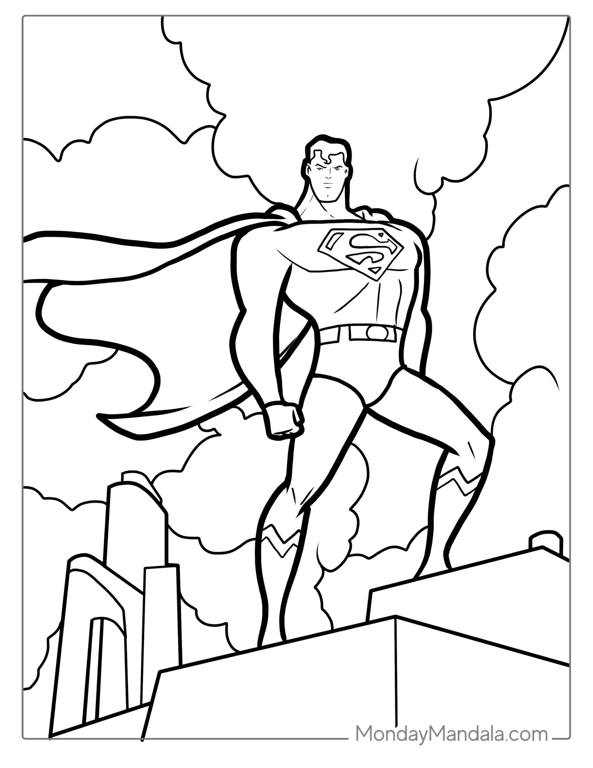 Superman Standing On Edge Of Building To Color coloring page — printable line art