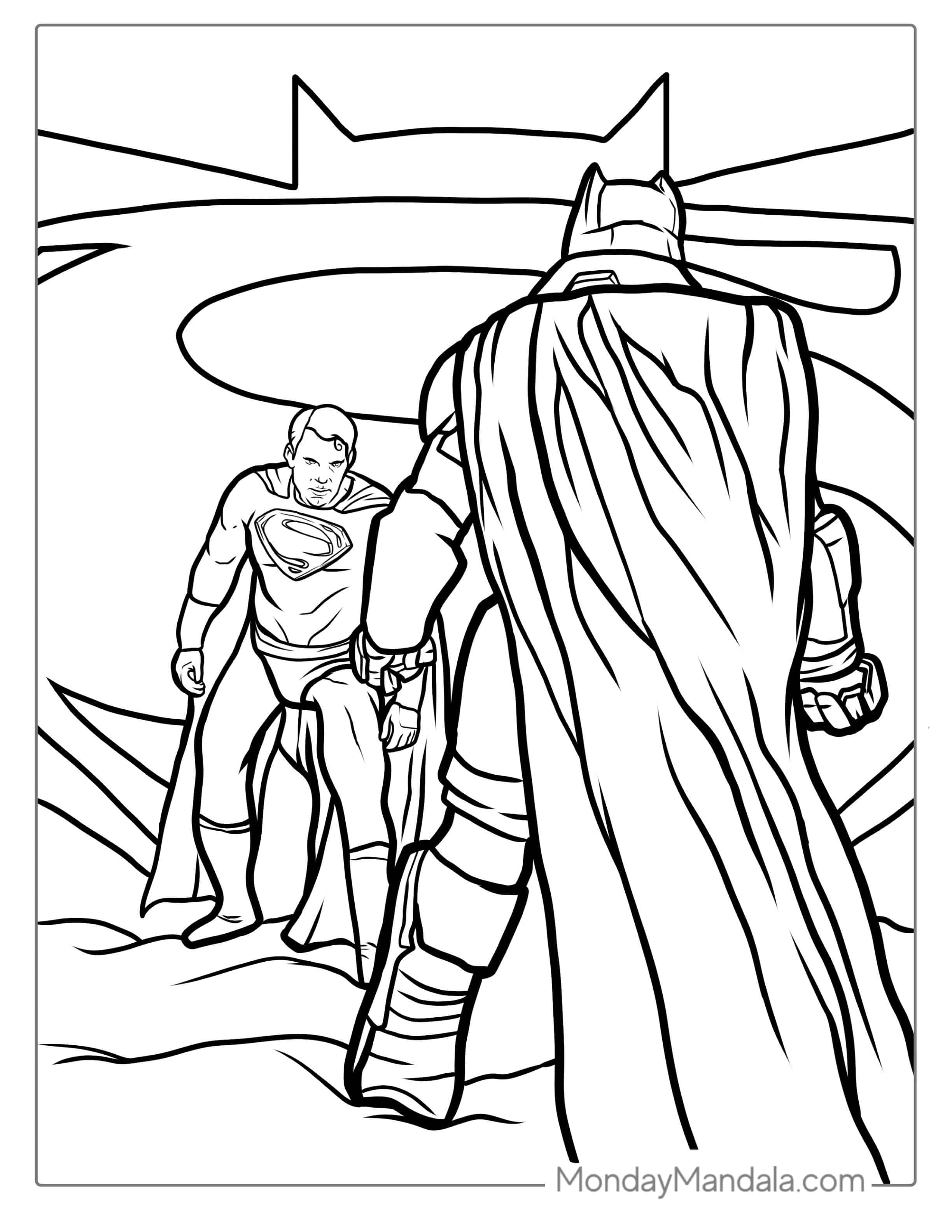 Superman Vs Batman Coloring Page coloring page — printable line art