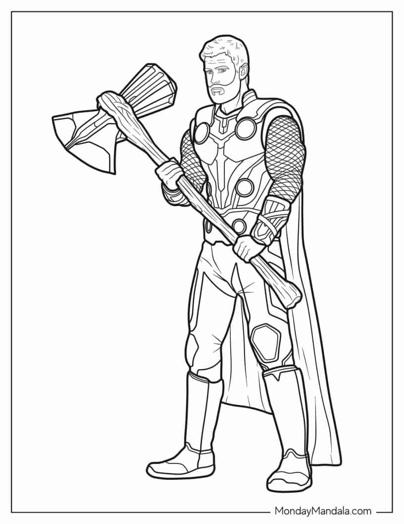 Easy Thor Coloring Sheet For Kids coloring page — printable line art